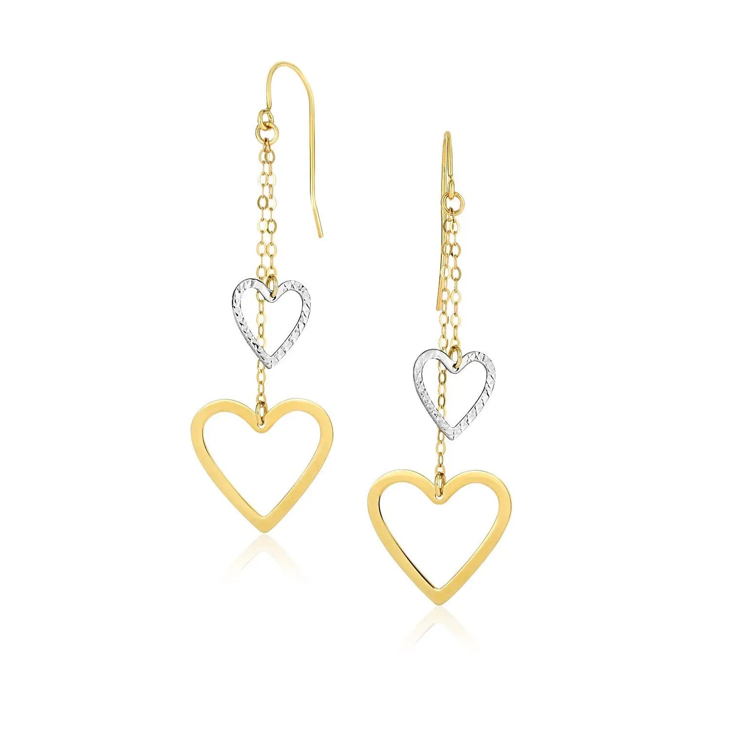 10k Two-Tone Gold Cutout Heart Chain Dangling Earrings RCJ Earrings CELESTIA LUXE JEWELLERS