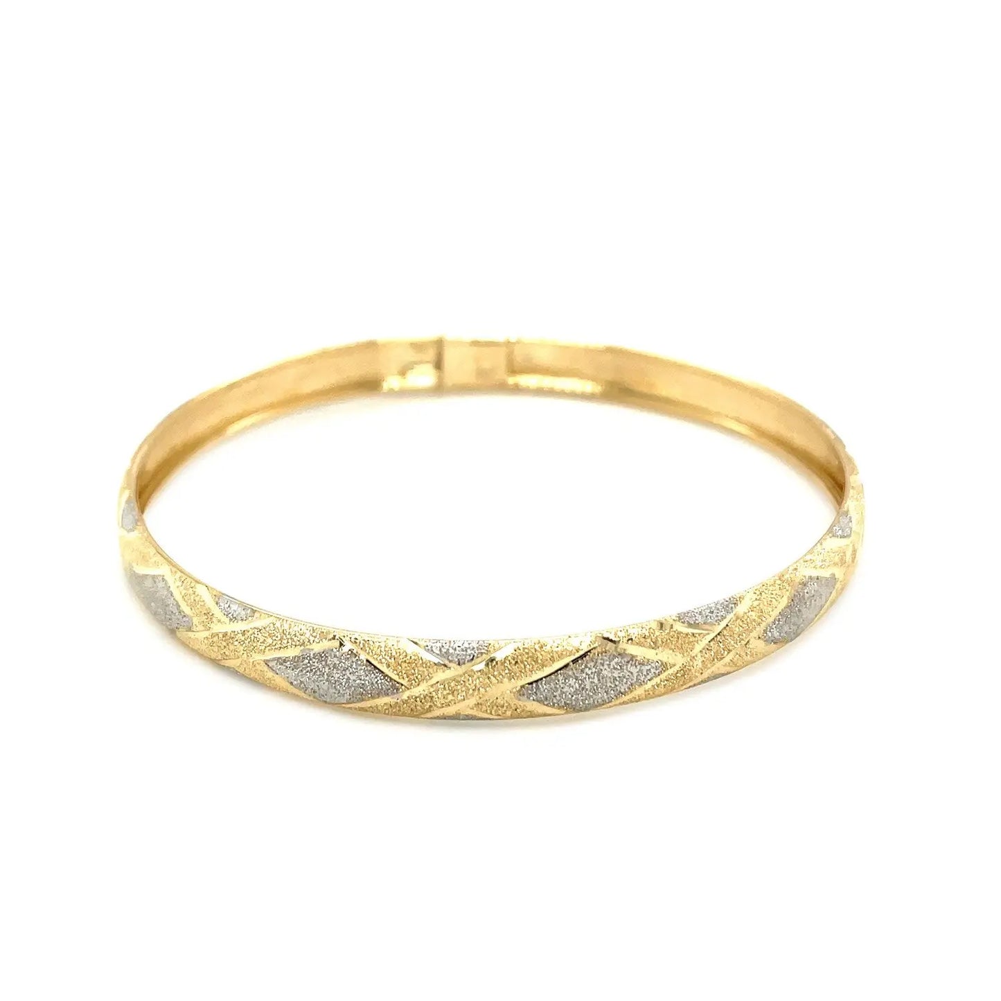 10k Two-Tone Gold Geometric Diamond Motif Bangle (6.00 mm) RCJ Bangles CELESTIA LUXE JEWELLERS