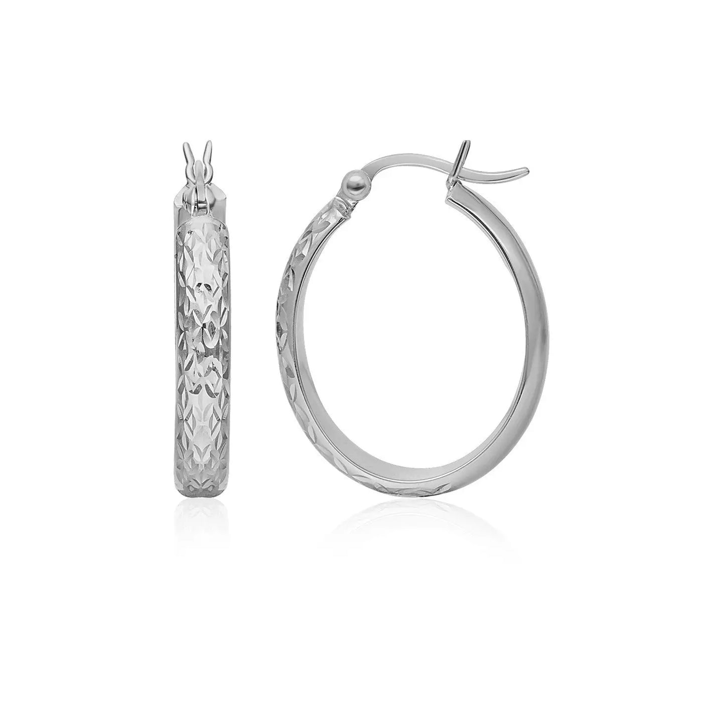 10k White Gold Hammered Oval Hoop Earrings RCJ Earrings CELESTIA LUXE JEWELLERS