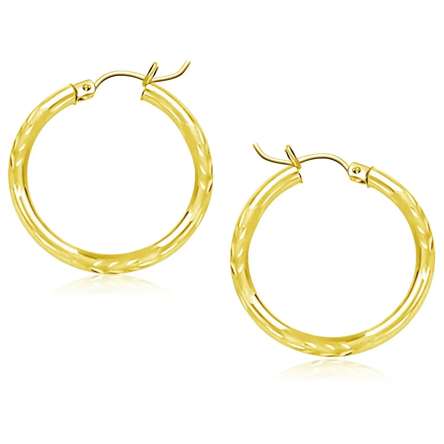 10k Yellow Gold Diamond Cut Hoop Earrings (3x25mm) RCJ Earrings CELESTIA LUXE JEWELLERS