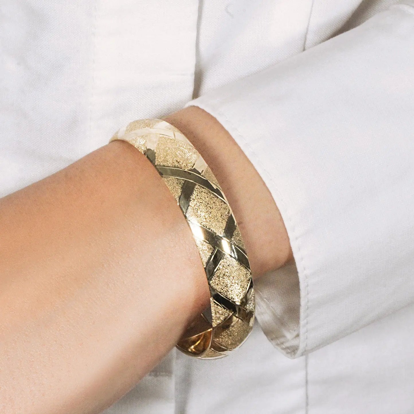 10k Yellow Gold Dual-Textured Diamond Pattern Bangle (12.00 mm) RCJ Bangles CELESTIA LUXE JEWELLERS