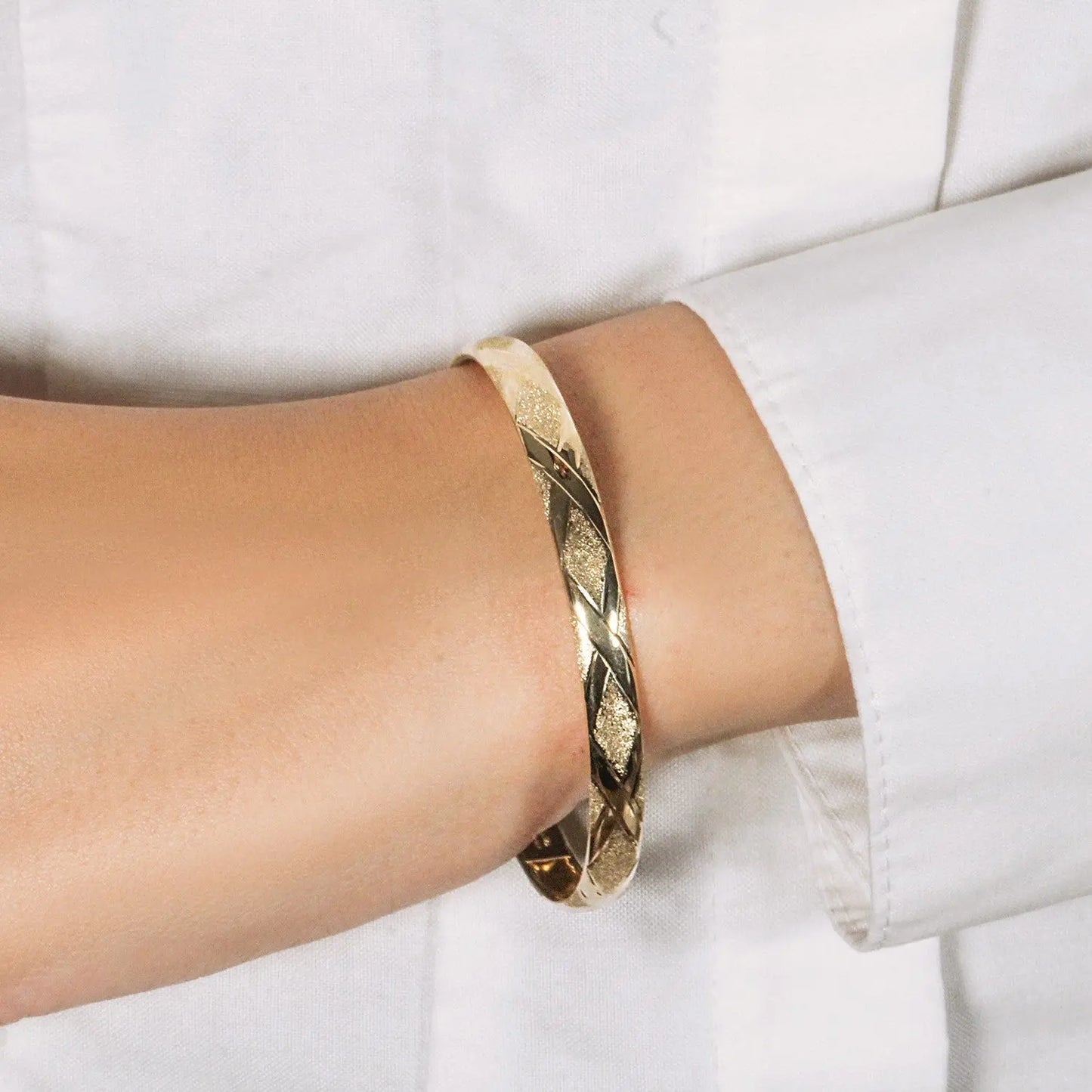 10k Yellow Gold Slender Diamond Pattern Textured Bangle (6.00 mm) RCJ Bangles CELESTIA LUXE JEWELLERS
