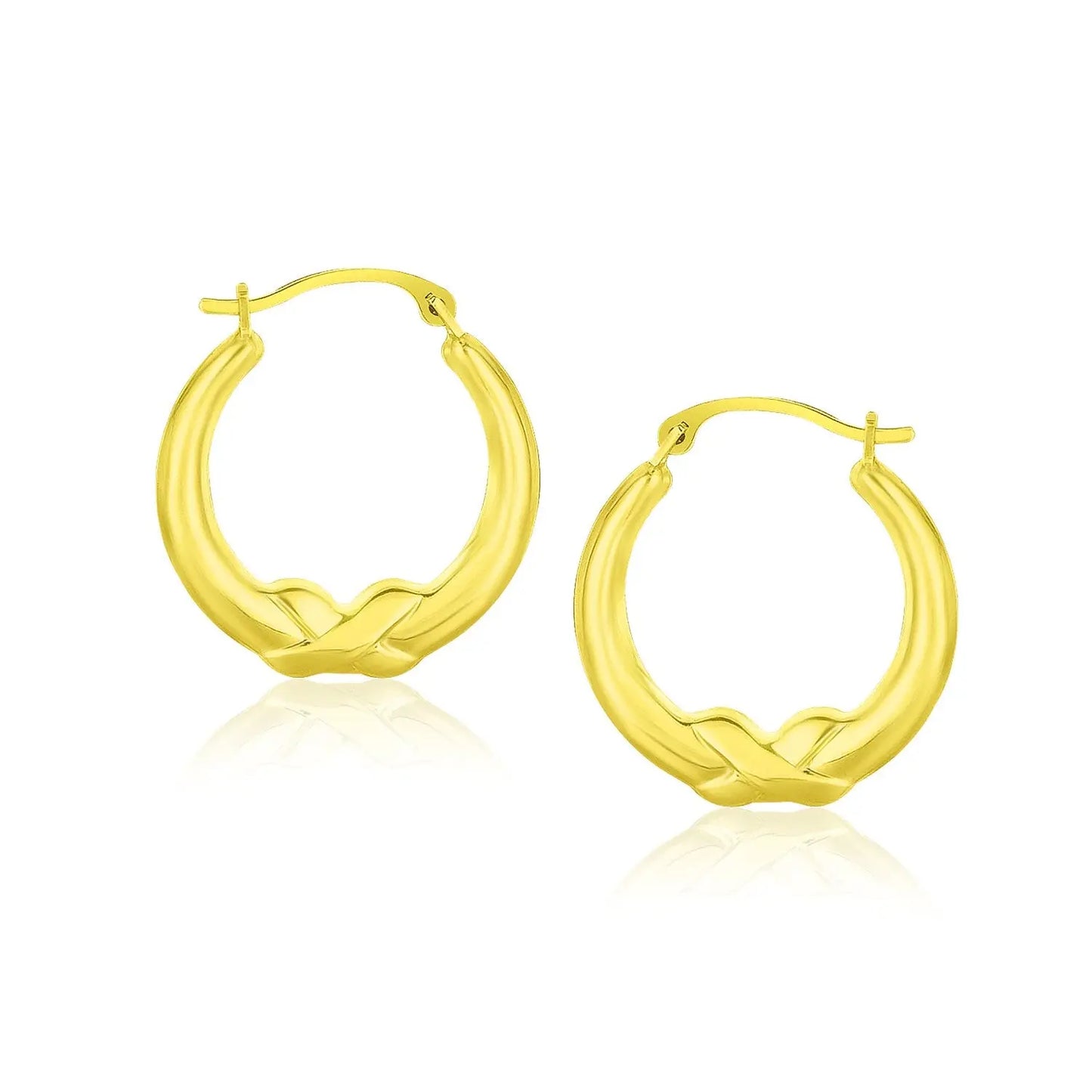 10k Yellow Gold X Motif Round Shape Hoop Earrings RCJ Earrings CELESTIA LUXE JEWELLERS