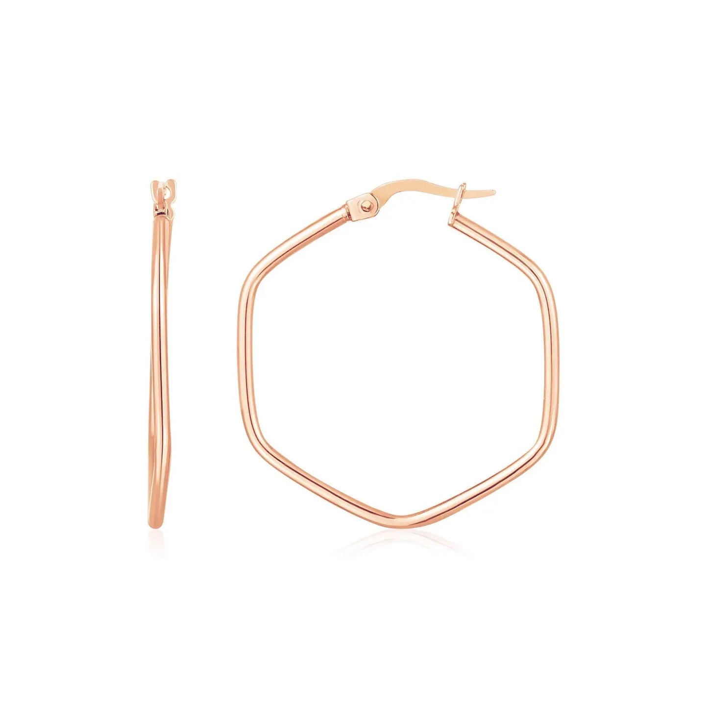 14K Rose Gold Hexagon Hoop Rounded Edge Earrings RCJ Earrings CELESTIA LUXE JEWELLERS