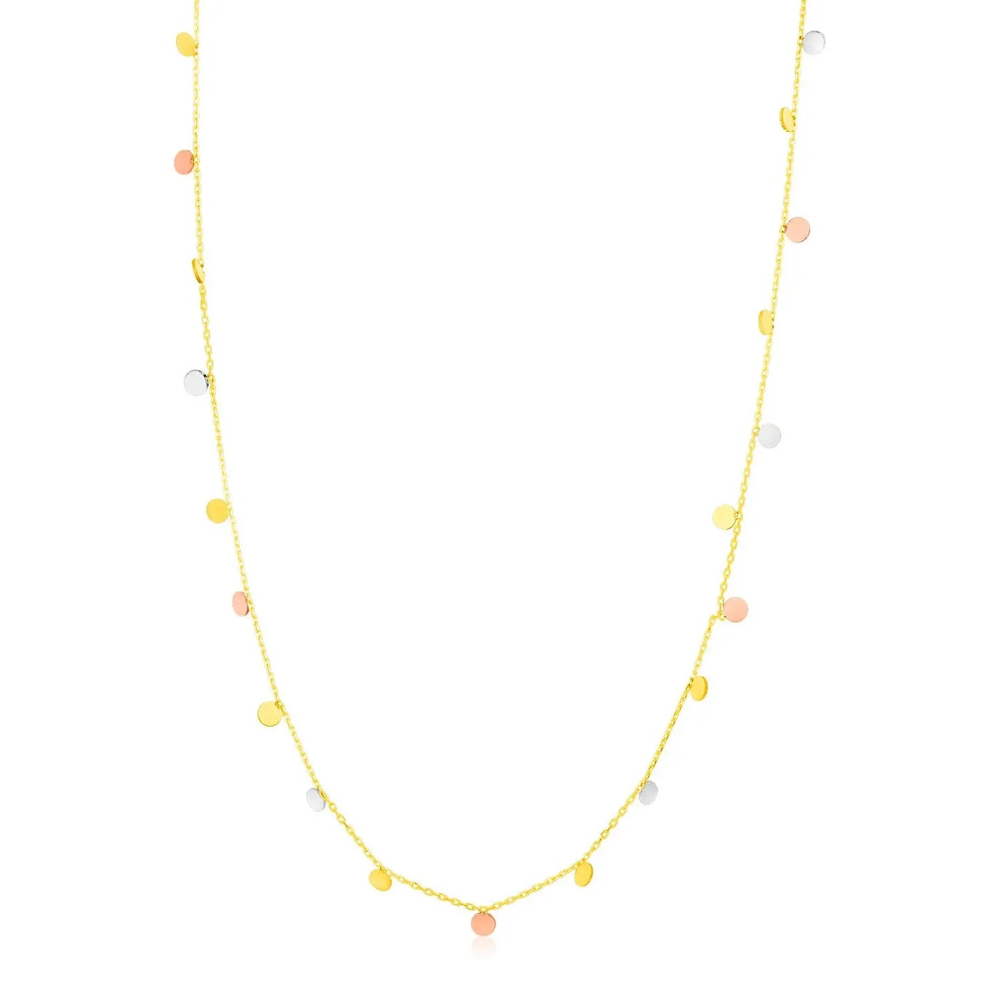 14K Tri Color Necklace with Dangling Circles RCJ Necklaces CELESTIA LUXE JEWELLERS