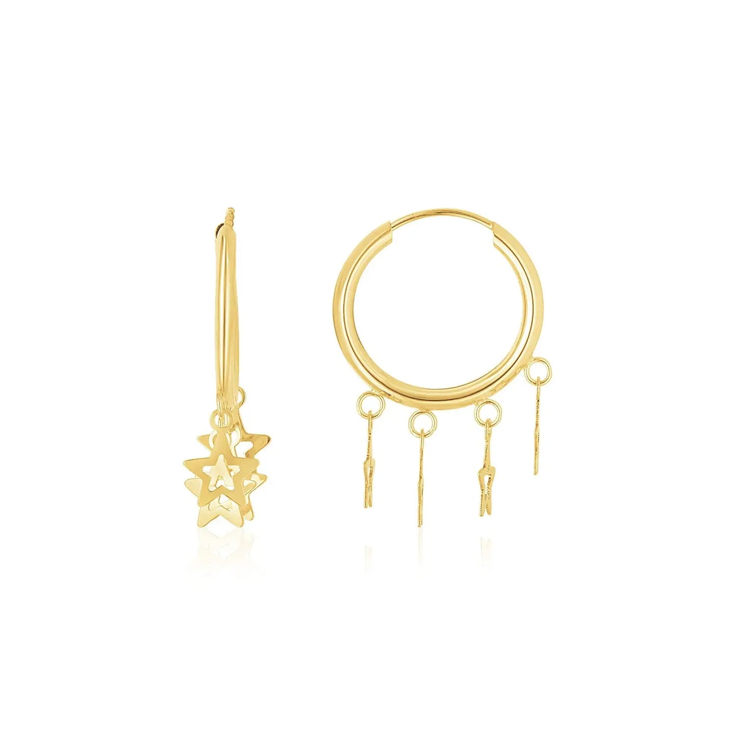 14K Yellow Gold Endless Star Charm Huggie Hoop Earrings RCJ Earrings CELESTIA LUXE JEWELLERS