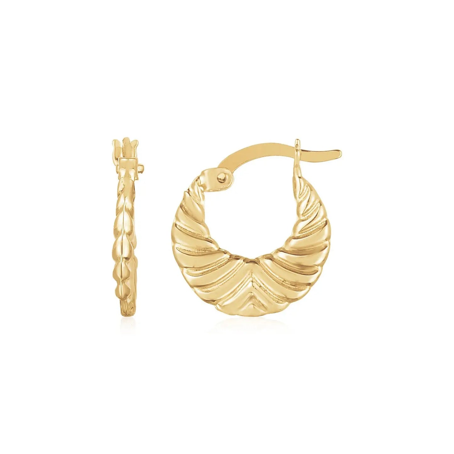 14K Yellow Gold Graduated Grooved Fancy Hoop Earrings RCJ Earrings CELESTIA LUXE JEWELLERS