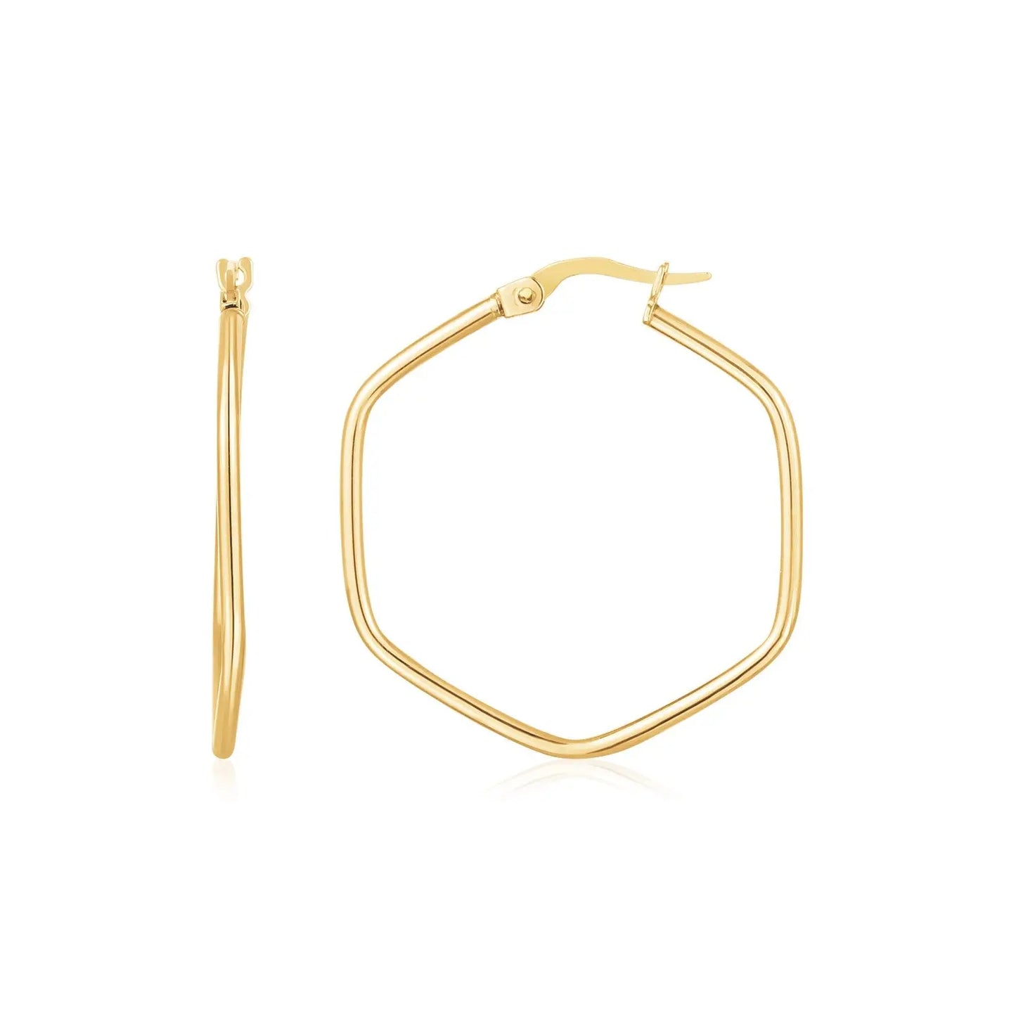 14K Yellow Gold Hexagon Hoop Rounded Edge Earrings RCJ Earrings CELESTIA LUXE JEWELLERS