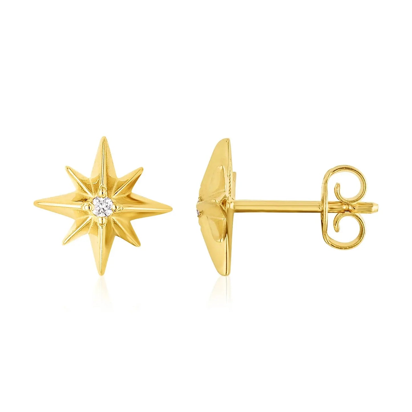 14K Yellow Gold High Polish North Star Diamond Earrings RCJ Earrings CELESTIA LUXE JEWELLERS