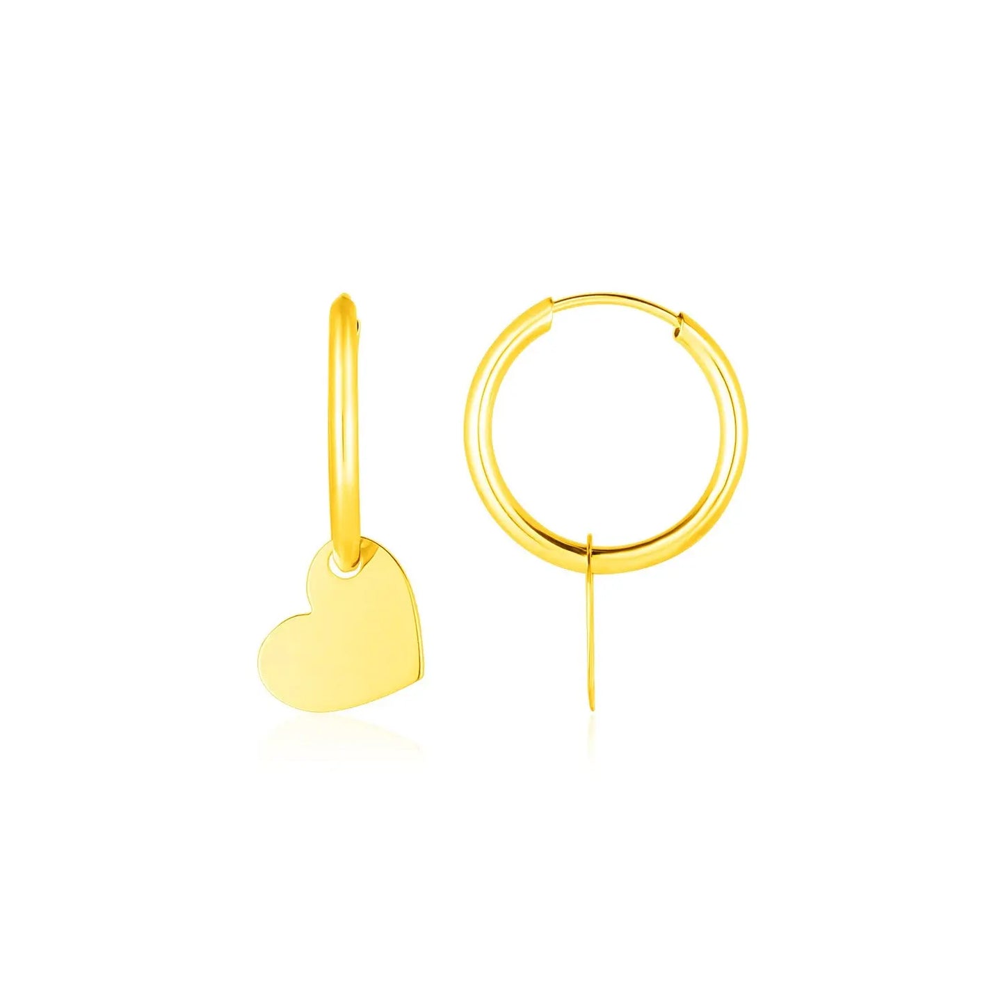 14K Yellow Gold Hoop Polished Earrings with Hearts RCJ Earrings CELESTIA LUXE JEWELLERS