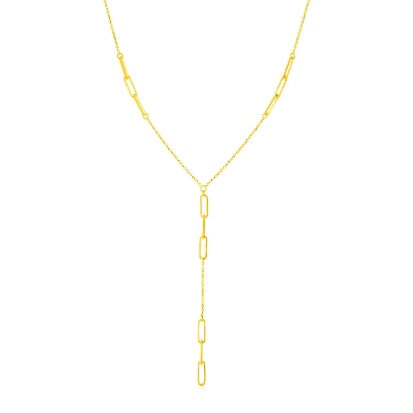 14K Yellow Gold Lariat Necklace with Paperclip Chain Stations RCJ Necklaces CELESTIA LUXE JEWELLERS