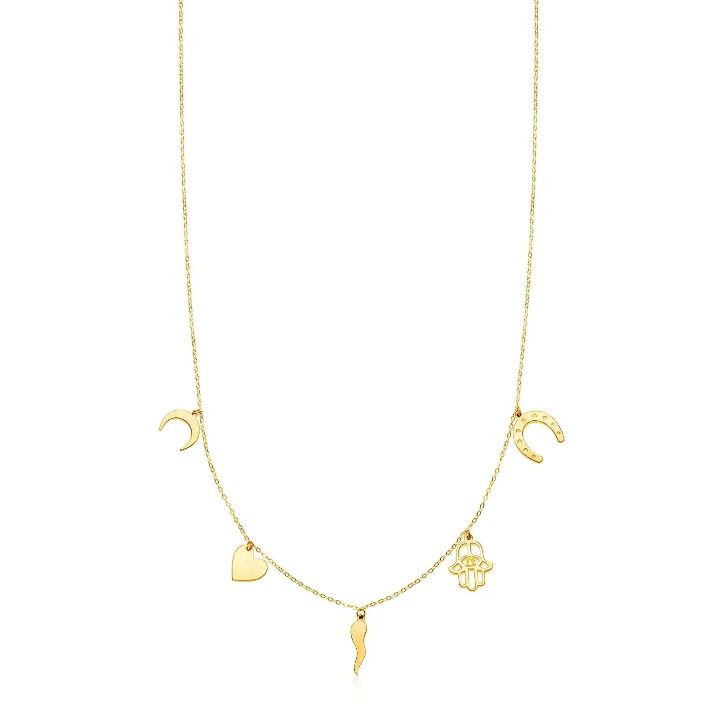 14K Yellow Gold Necklace with Polished Charms RCJ Necklaces CELESTIA LUXE JEWELLERS