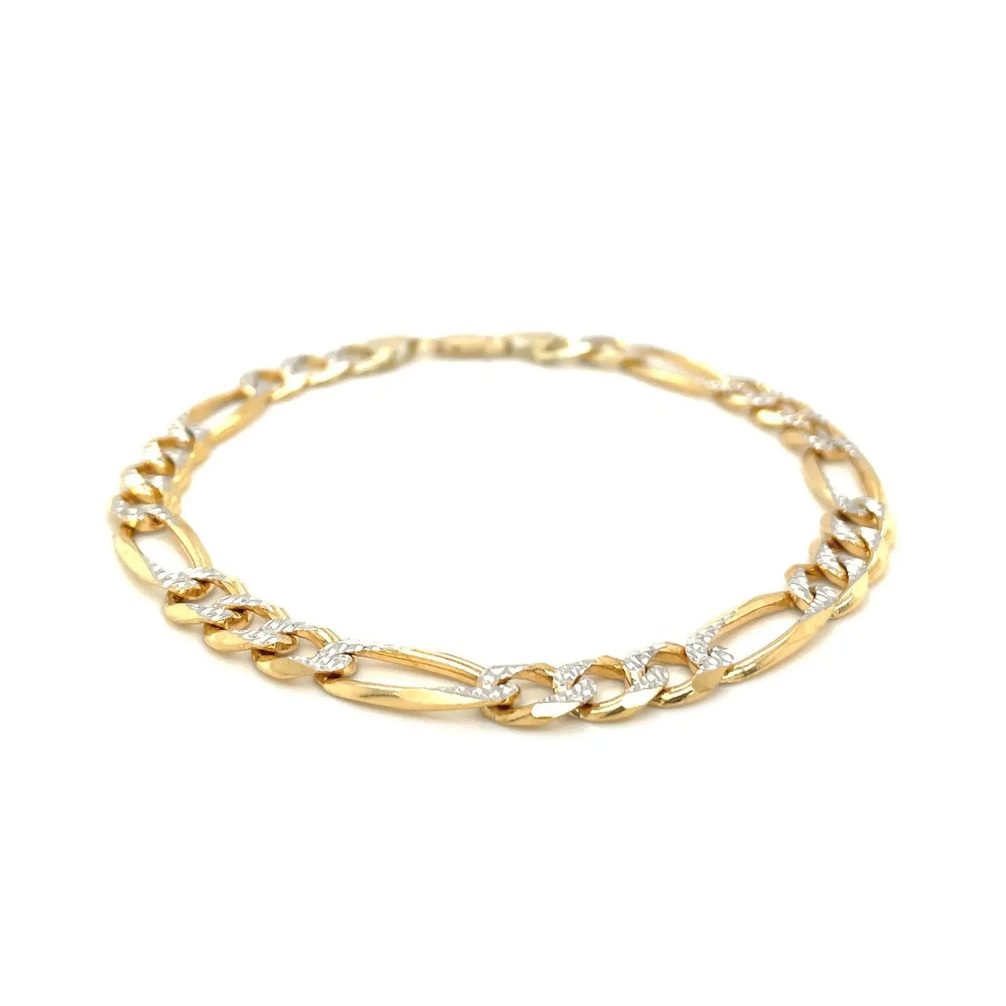 14K Yellow Two Tone Solid Pave Figaro Bracelet (7.00 mm) RCJ Bracelets CELESTIA LUXE JEWELLERS