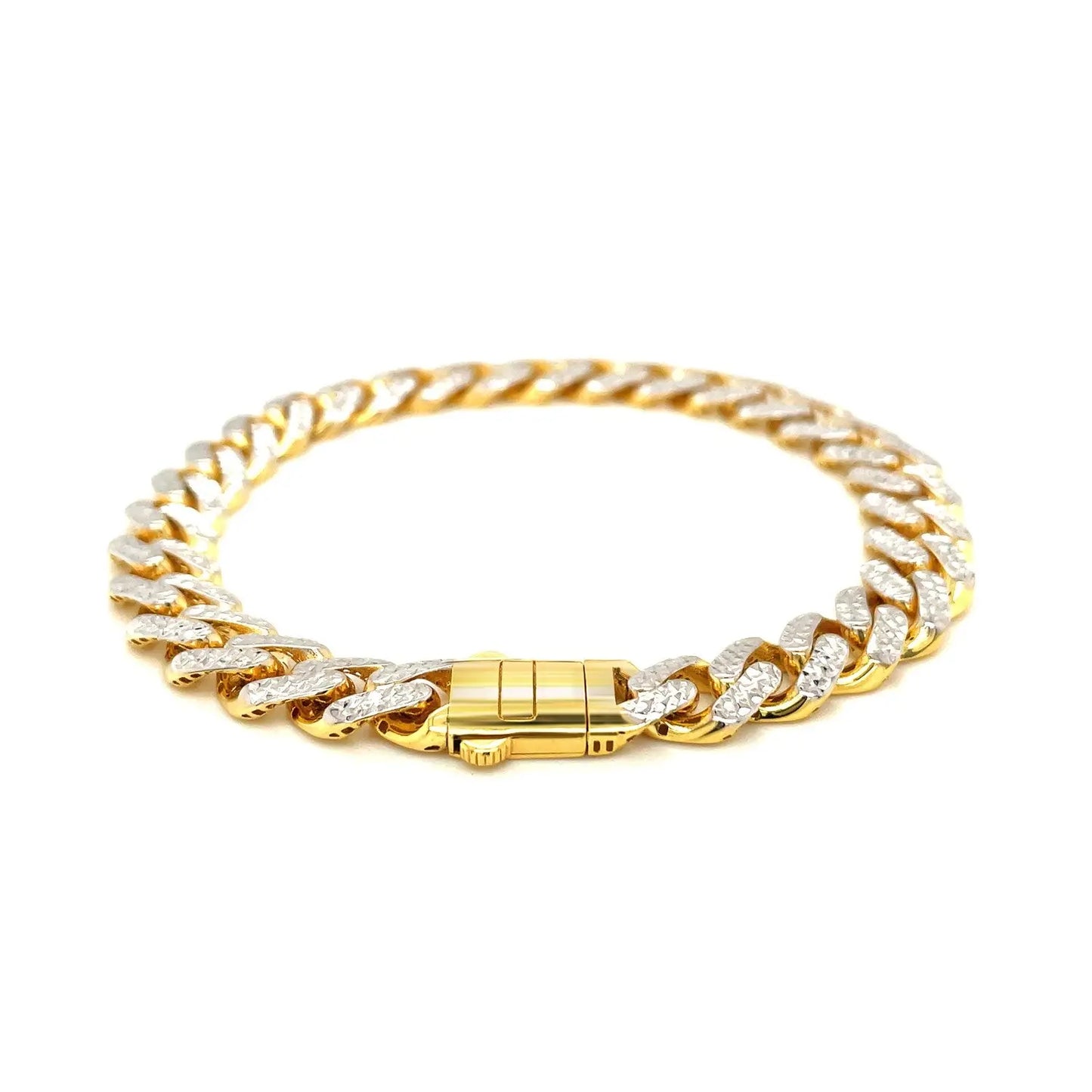 14k Two Tone Gold 8 1/4 inch Curb Chain Bracelet with White Pave (9.50 mm) RCJ Bracelets CELESTIA LUXE JEWELLERS