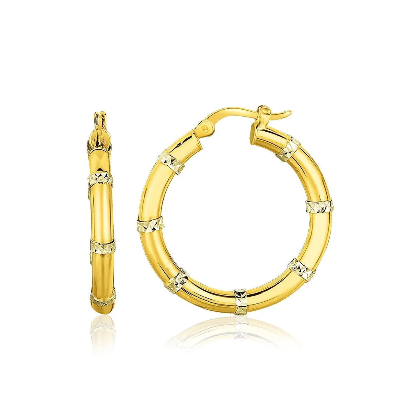 14k Two-Tone Gold Alternate Textured Hoop Earrings RCJ Earrings CELESTIA LUXE JEWELLERS