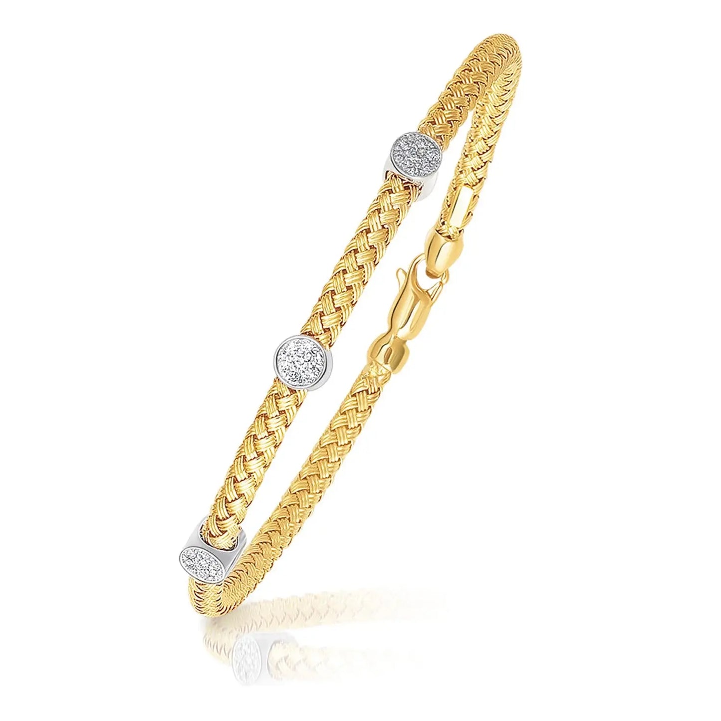 14k Two-Tone Gold Diamond Accent Station Basket Weave Bracelet (3.80 mm) RCJ Bracelets CELESTIA LUXE JEWELLERS