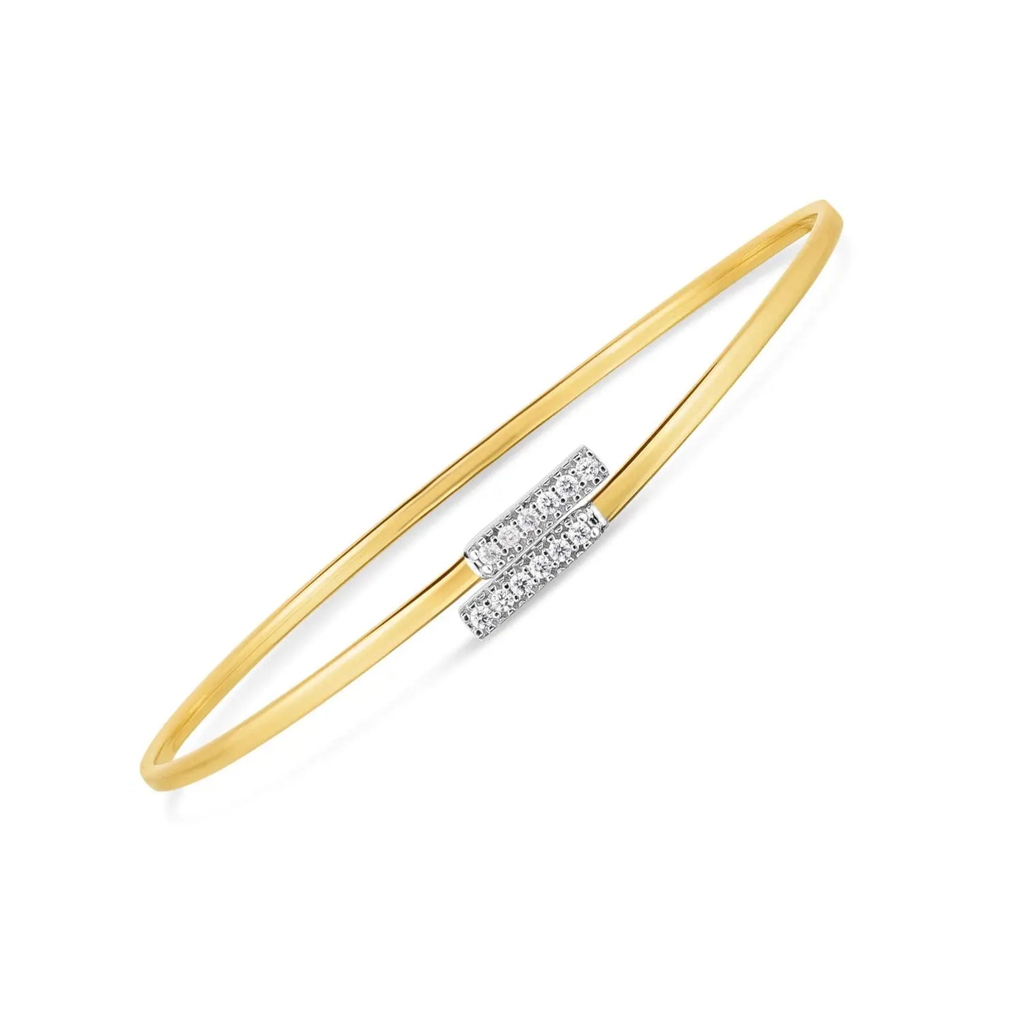 14k Two Tone Gold Diamond Bypass Bar Bangle (2.00 mm) RCJ Bangles CELESTIA LUXE JEWELLERS