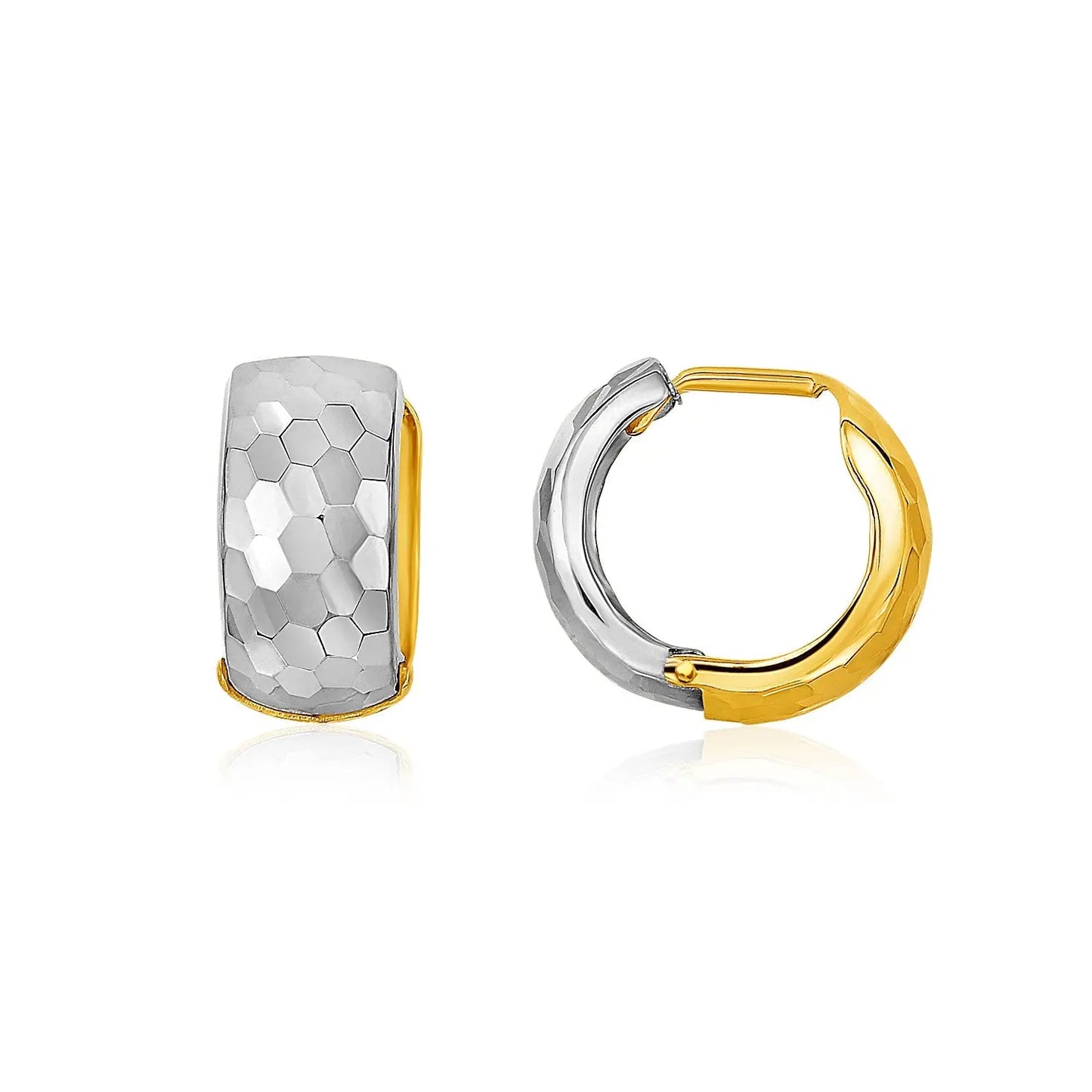 14k Two-Tone Gold Diamond Cut and Interlaced Style Hoop Earrings RCJ Earrings CELESTIA LUXE JEWELLERS