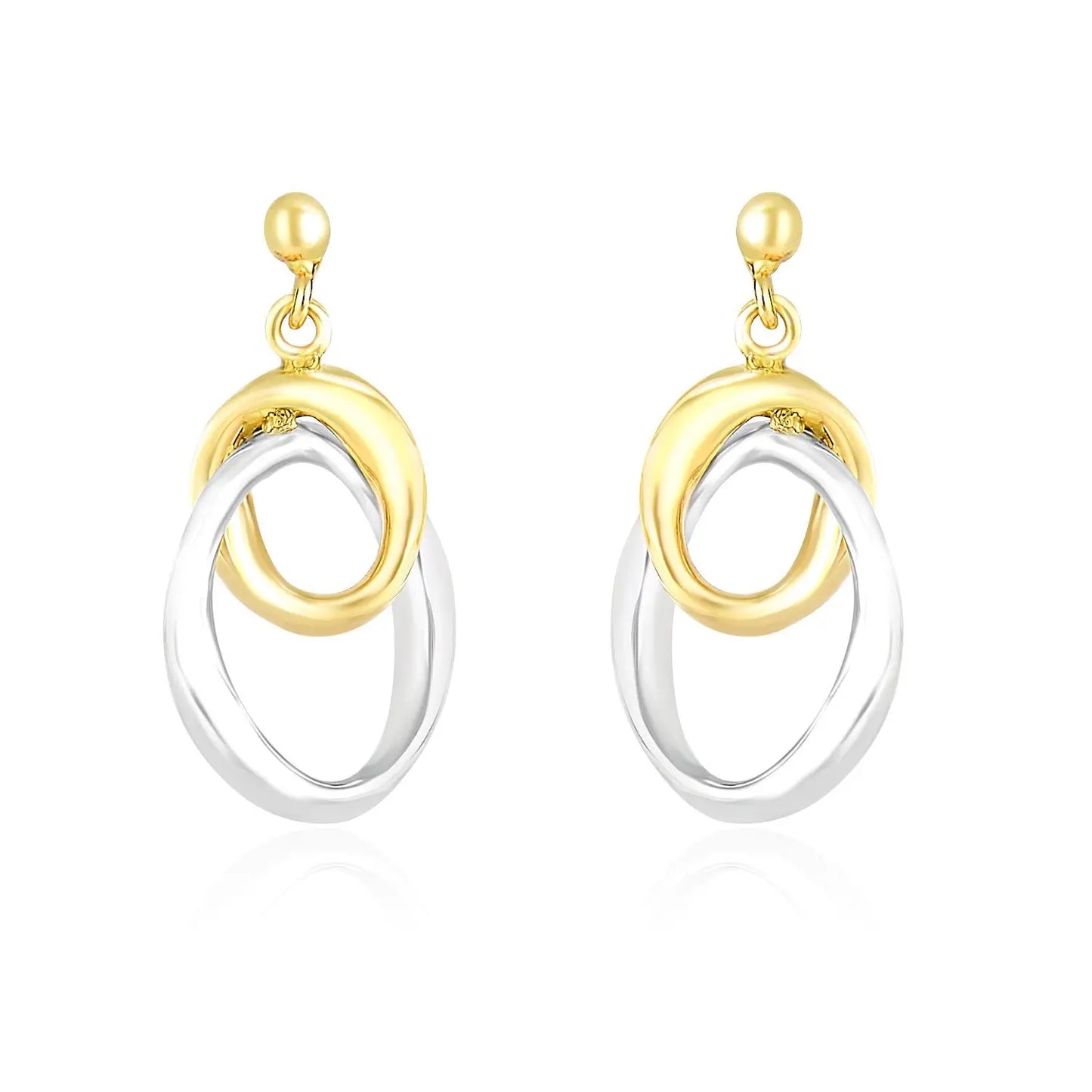 14k Two-Tone Gold Drop Earrings with Interlaced Oval Sections RCJ Earrings CELESTIA LUXE JEWELLERS