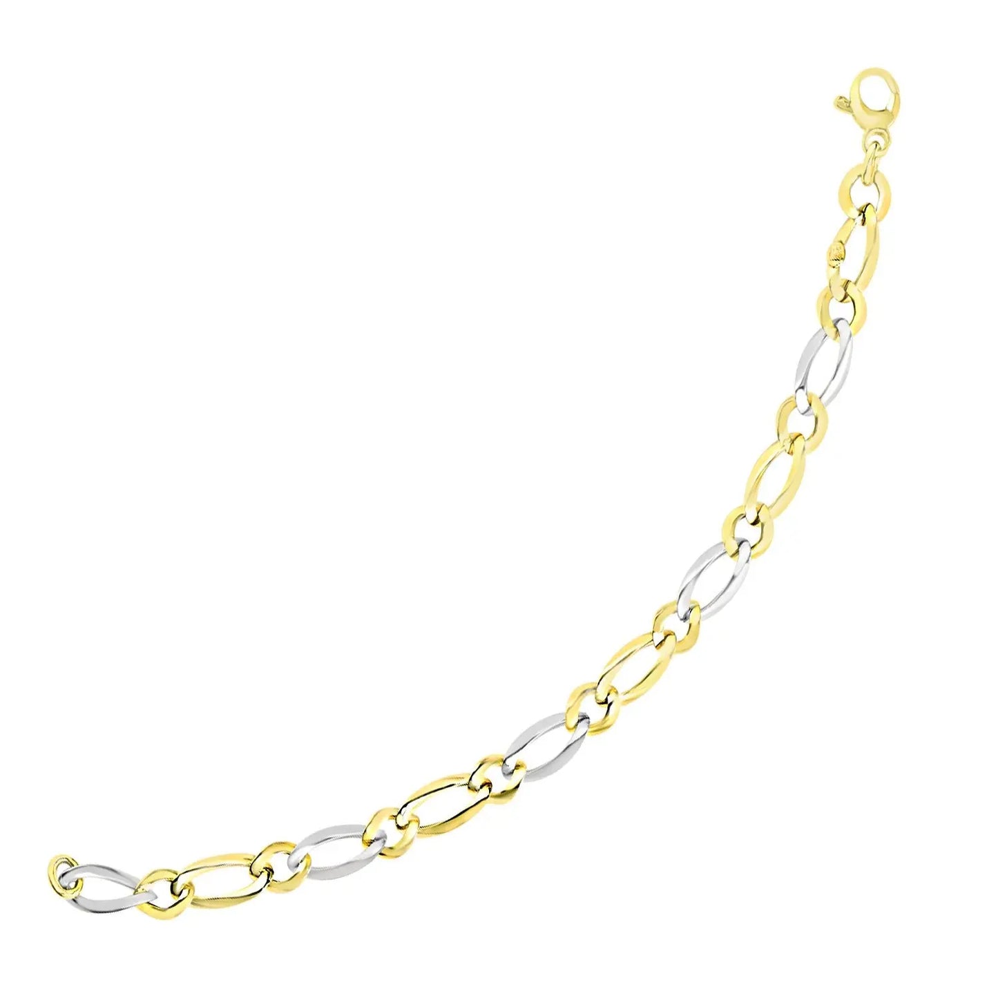 14k Two-Tone Gold Figaro Chain Bracelet with Long and Short Links (10.00 mm) RCJ Bracelets CELESTIA LUXE JEWELLERS