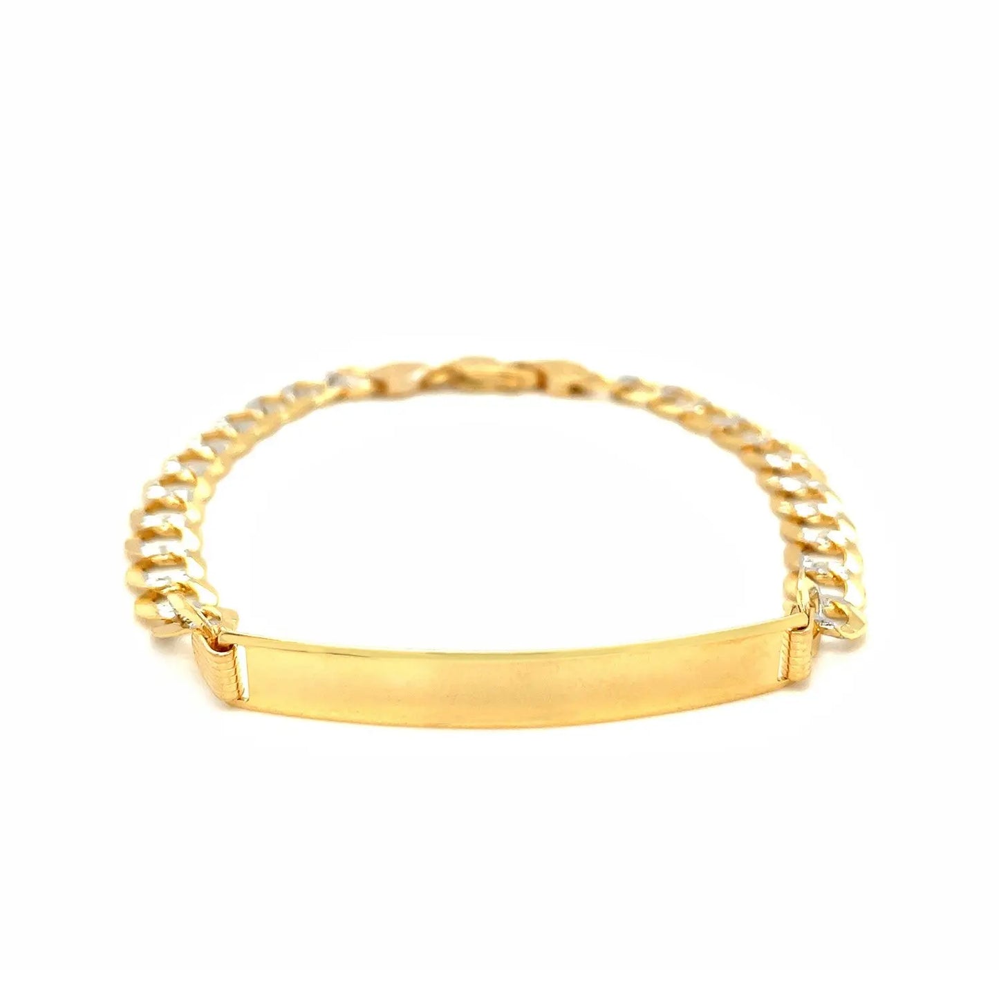 14k Two Tone Gold Mens Narrow Curb Chain ID Bracelet with White Pave (6.70 mm) RCJ Bracelets CELESTIA LUXE JEWELLERS