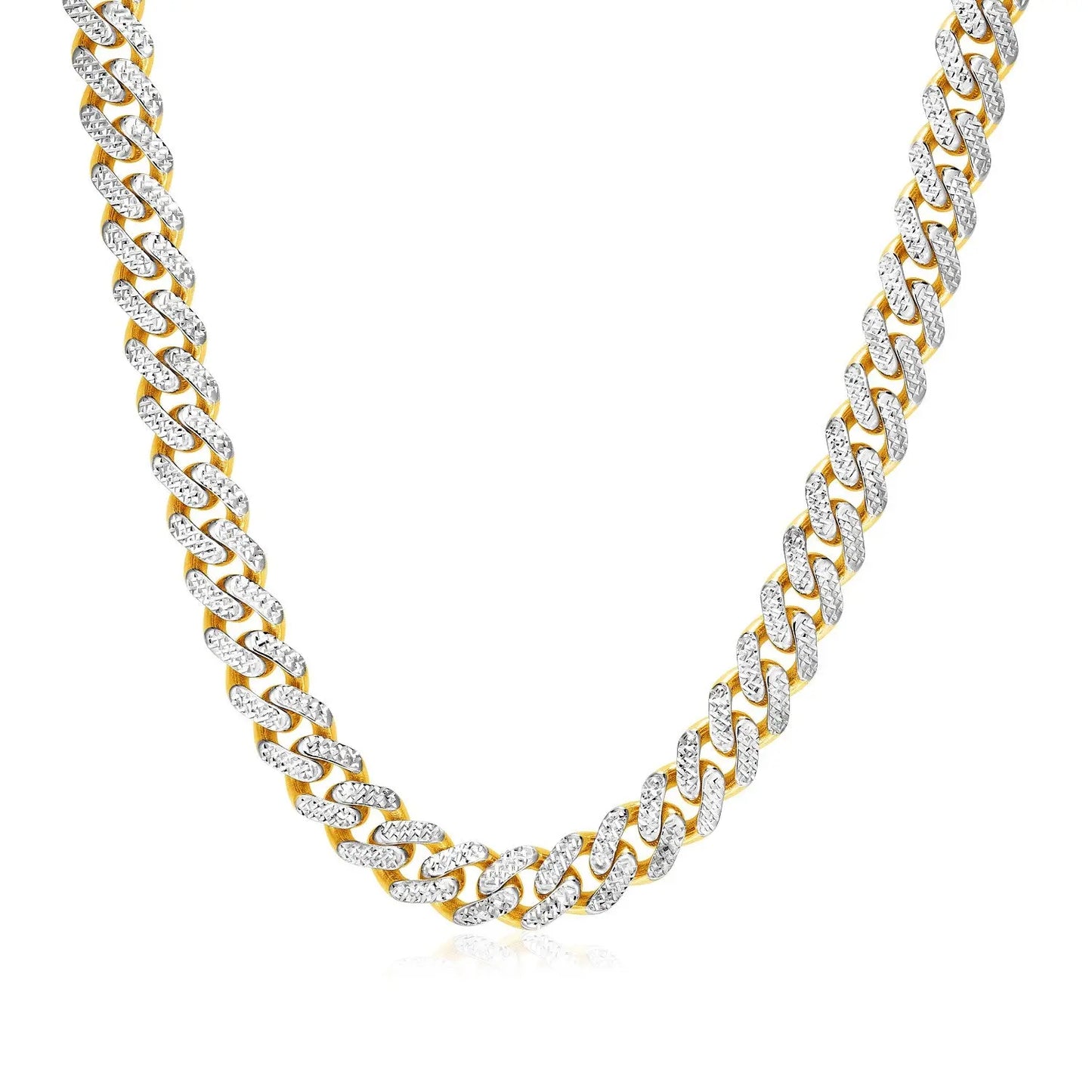 14k Two Tone Gold Miami Cuban Chain Necklace with White Pave RCJ Necklaces CELESTIA LUXE JEWELLERS