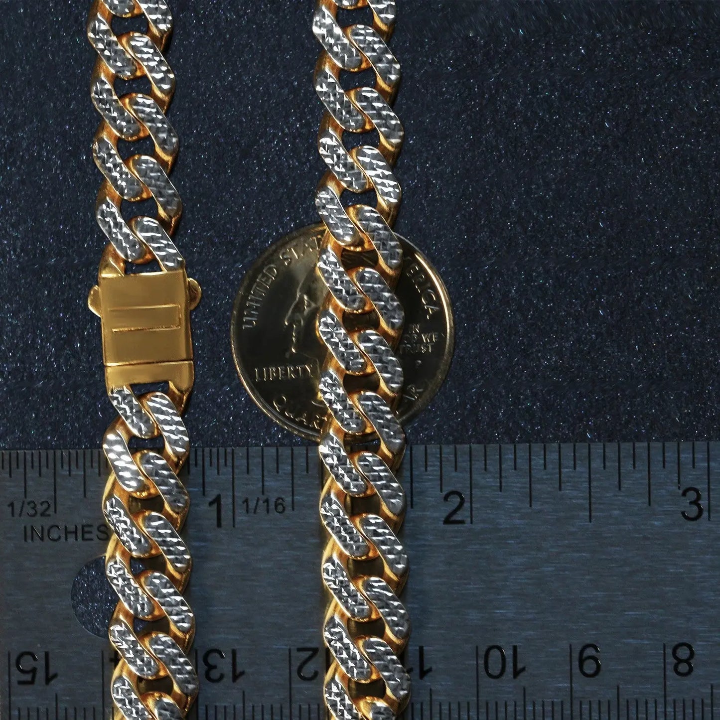 14k Two Tone Gold Miami Cuban Chain Necklace with White Pave RCJ Necklaces CELESTIA LUXE JEWELLERS