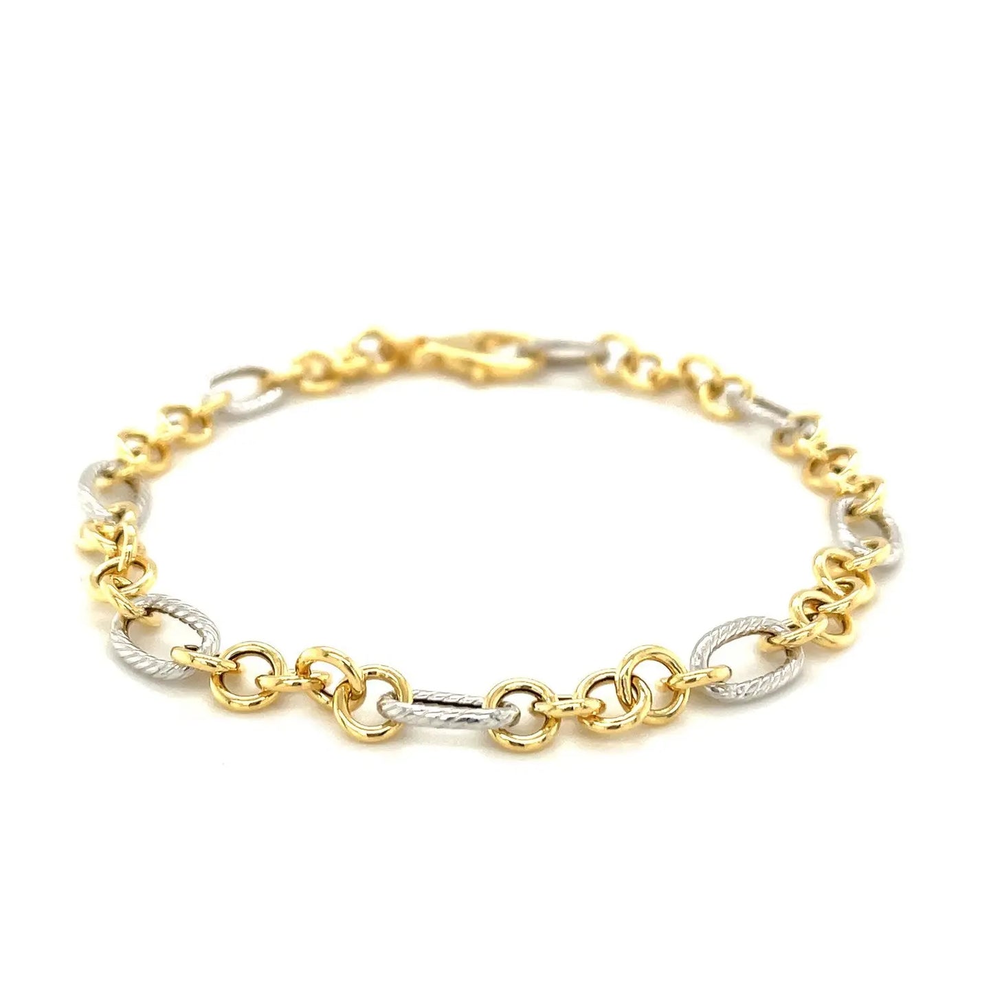 14k Two-Tone Gold Rope Motif Oval and Round Link Chain Bracelet (8.80 mm) RCJ Bracelets CELESTIA LUXE JEWELLERS