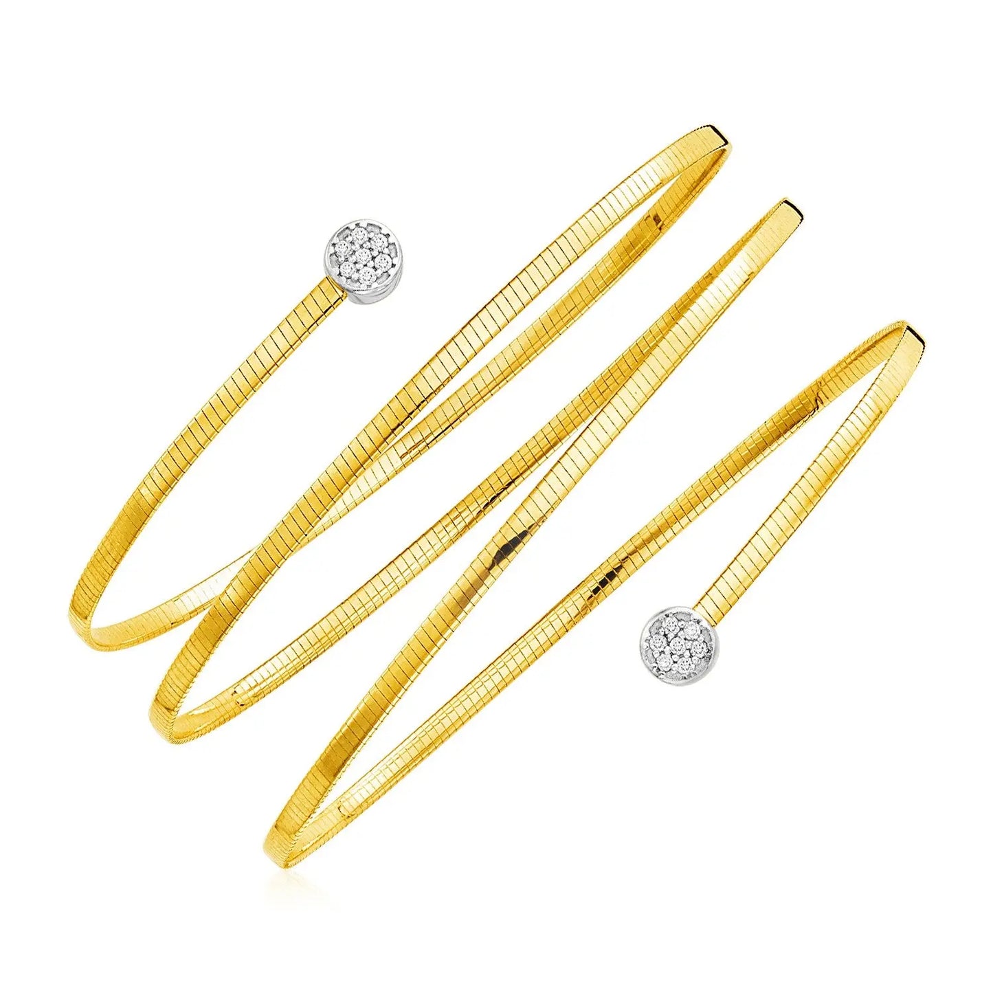 14k Two Tone Gold Spiral WrapAround Bangle Bracelet with Diamonds (2.00 mm) RCJ Bangles CELESTIA LUXE JEWELLERS