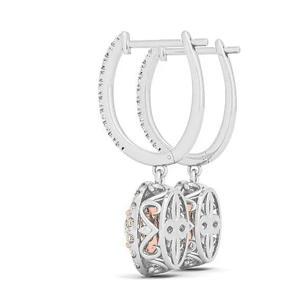 14k White And Rose Gold Drop Diamond Earrings with a Halo Design (3/4 cttw) RCJ Earrings CELESTIA LUXE JEWELLERS