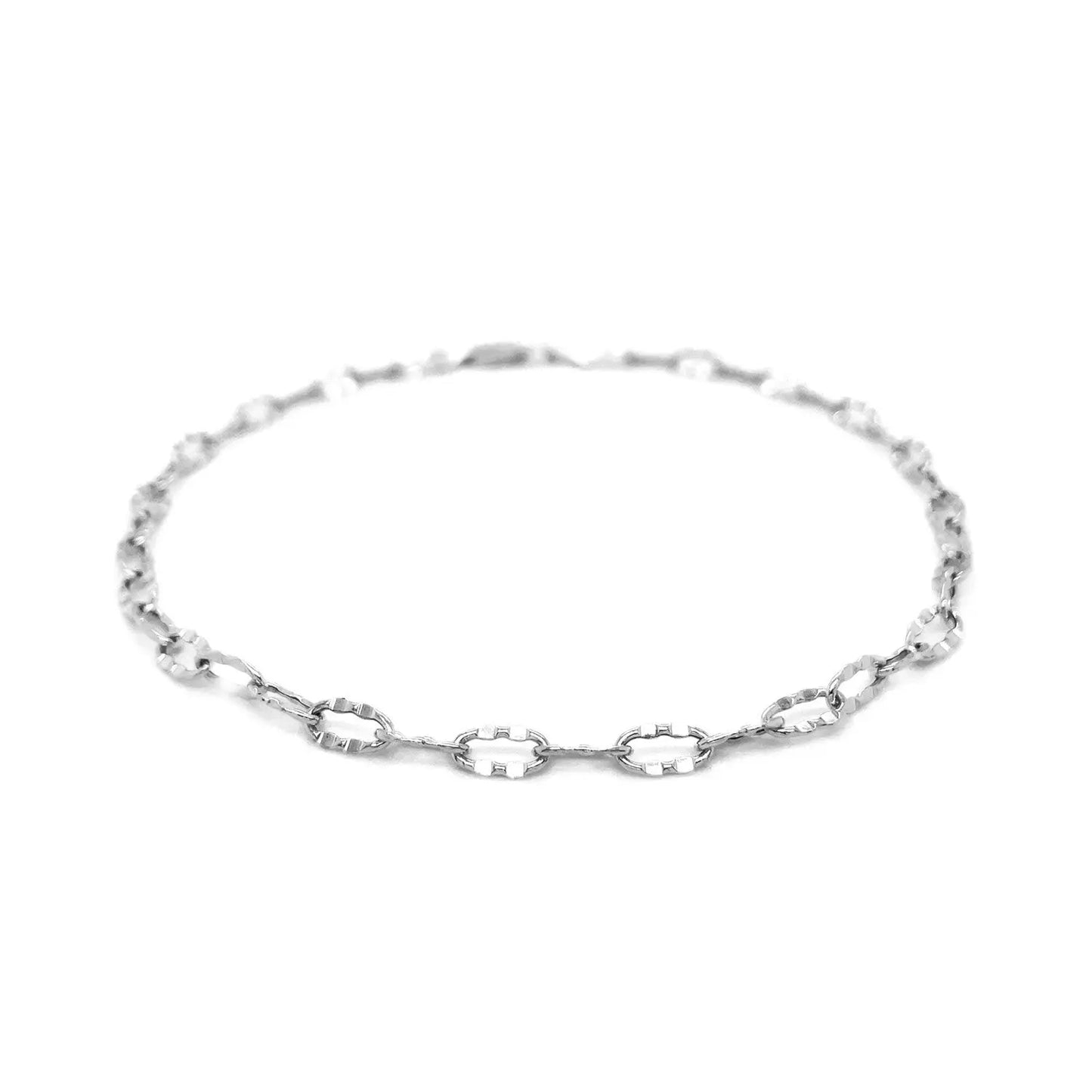 14k White Gold Anklet with Fancy Hammered Oval Links RCJ Anklets CELESTIA LUXE JEWELLERS