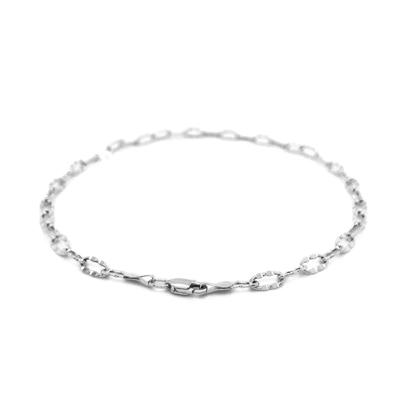 14k White Gold Anklet with Fancy Hammered Oval Links RCJ Anklets CELESTIA LUXE JEWELLERS