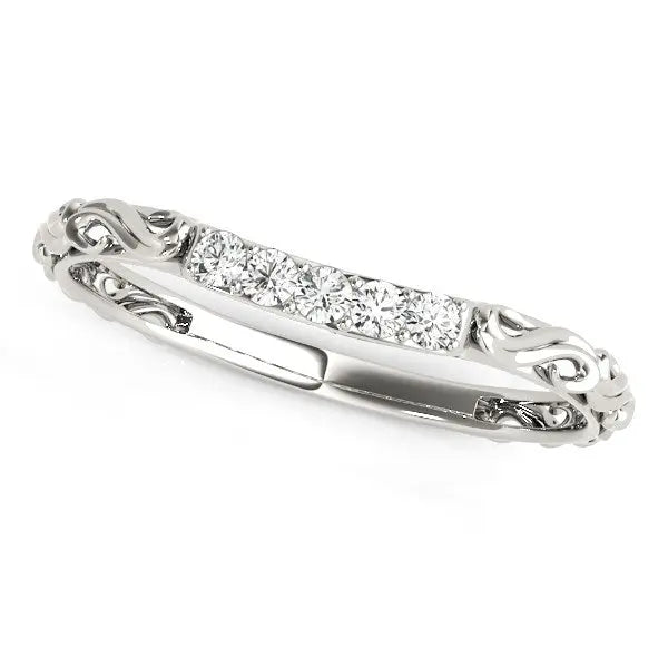 14k White Gold Antique Style Curved Diamond Wedding Band (1/10 cttw) RCJ Rings CELESTIA LUXE JEWELLERS