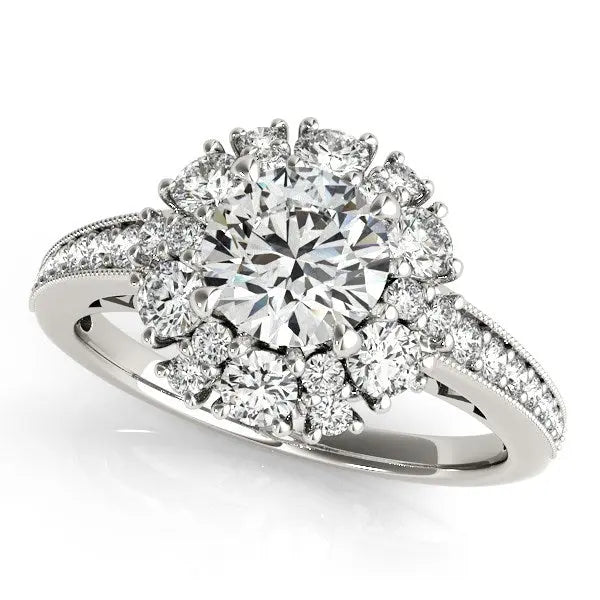 14k White Gold Antique Style Halo Round Diamond Engagement Ring (2 cttw) RCJ Rings CELESTIA LUXE JEWELLERS