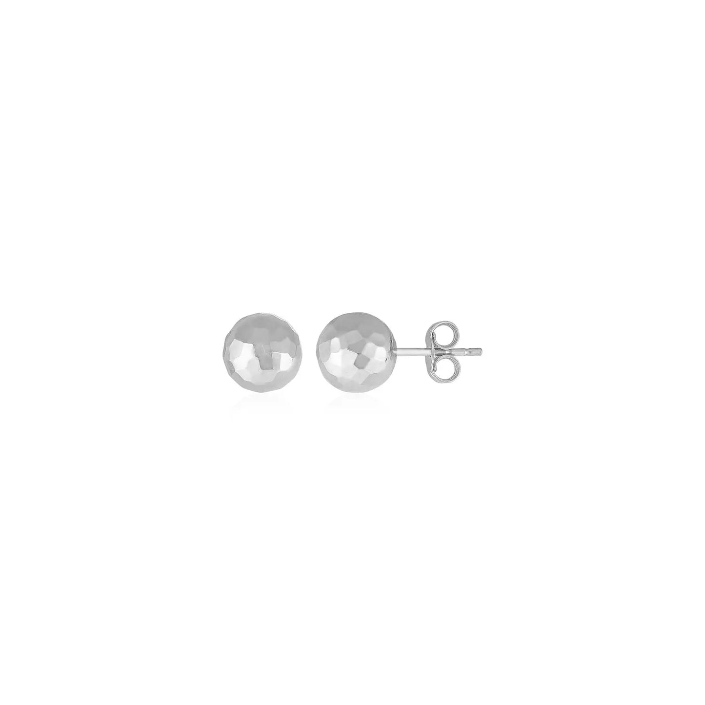 14k White Gold Ball Earrings with Faceted Texture(7mm) RCJ Earrings CELESTIA LUXE JEWELLERS