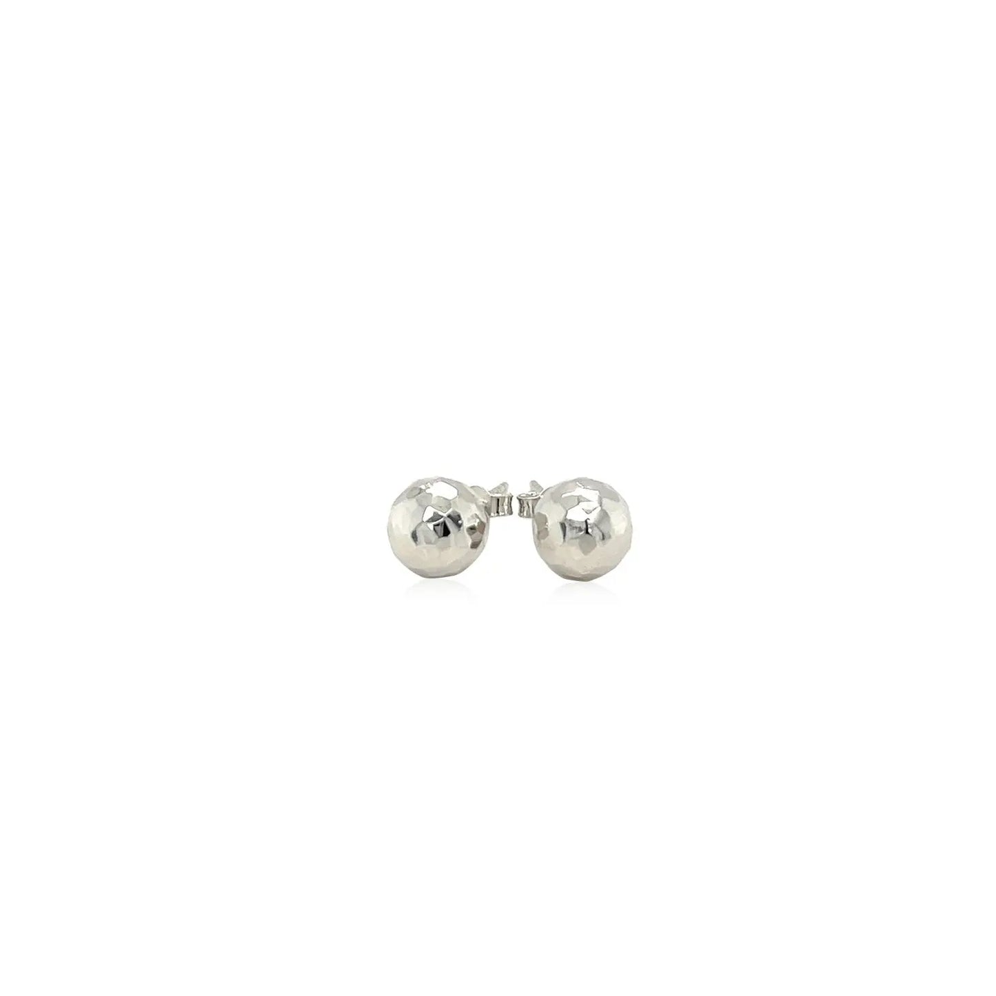 14k White Gold Ball Earrings with Faceted Texture(7mm) RCJ Earrings CELESTIA LUXE JEWELLERS