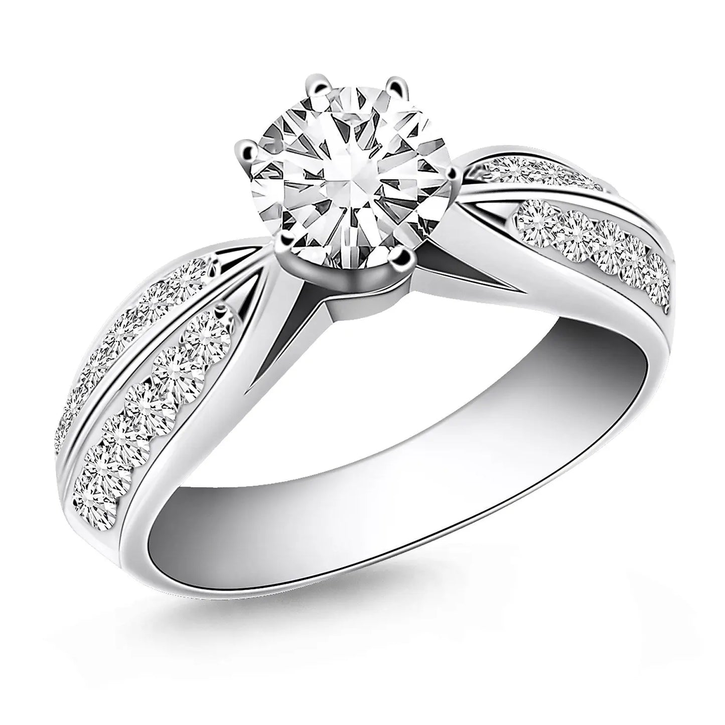 14k White Gold Cathedral Double Row Pave Diamond Engagement Ring RCJ Rings CELESTIA LUXE JEWELLERS