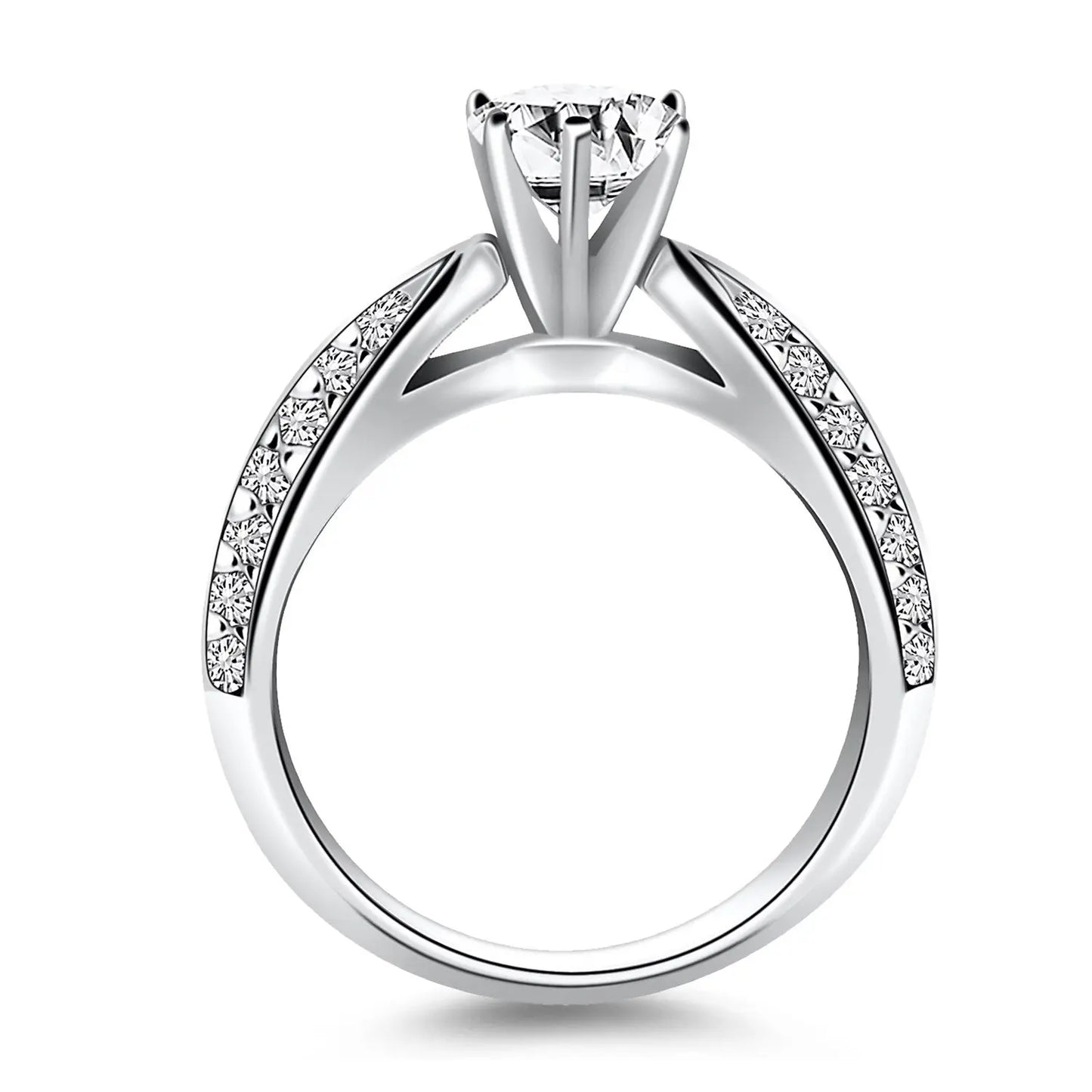 14k White Gold Cathedral Double Row Pave Diamond Engagement Ring RCJ Rings CELESTIA LUXE JEWELLERS