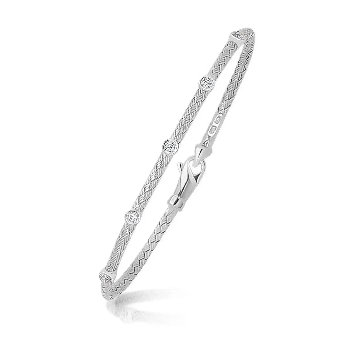 14k White Gold Diamond Accent Station Basket Weave Bracelet (3.00 mm) RCJ Bracelets CELESTIA LUXE JEWELLERS