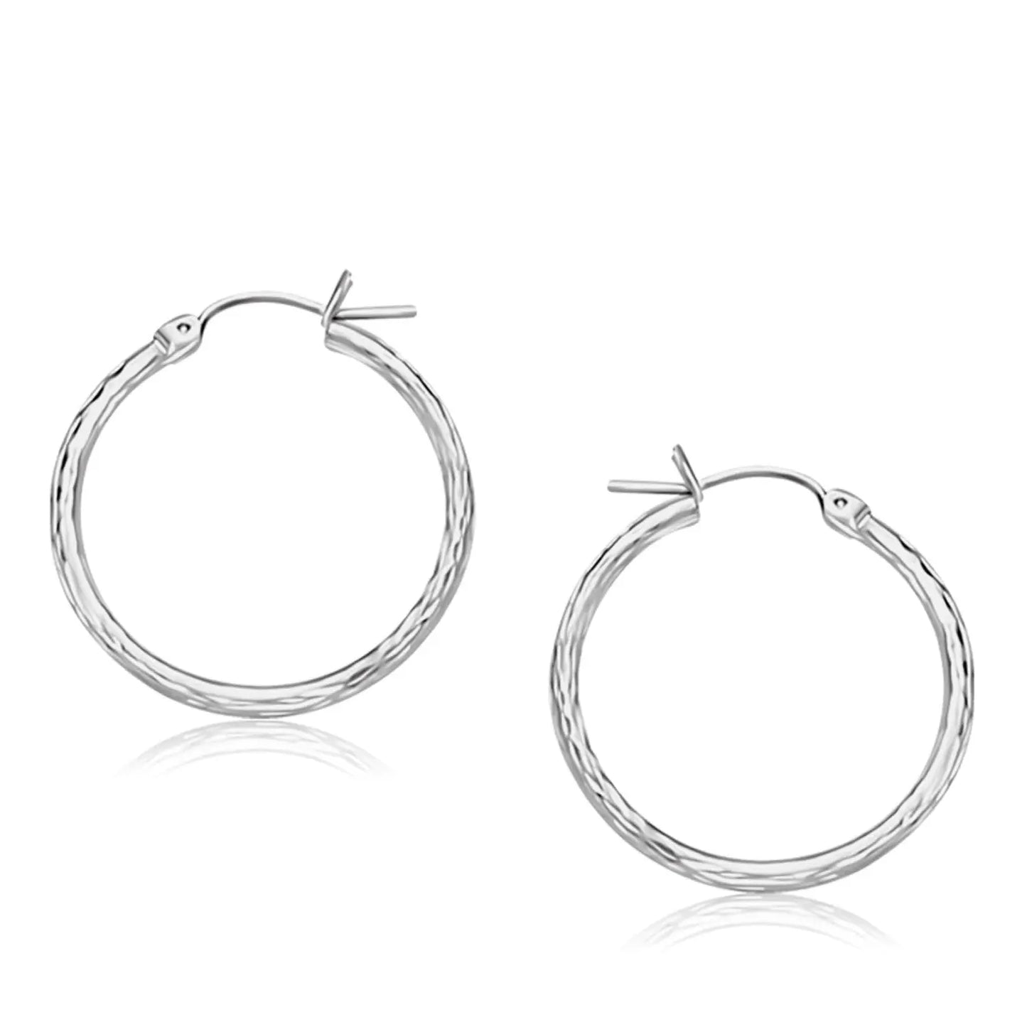 14k White Gold Diamond Cut Hoop Earrings (2x25mm) RCJ Earrings CELESTIA LUXE JEWELLERS