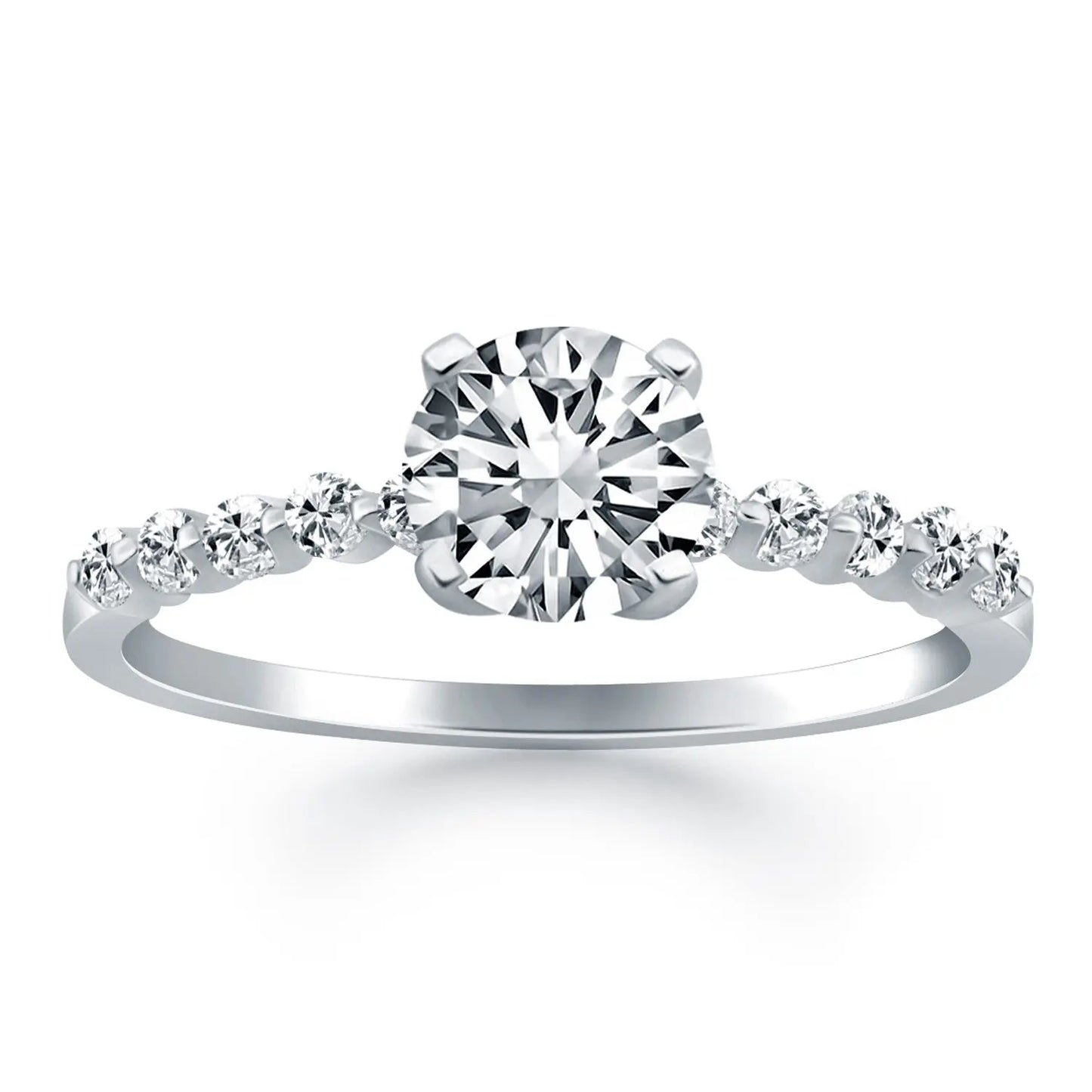 14k White Gold Diamond Engagement Ring with Shared Prong Diamond Accents RCJ Rings CELESTIA LUXE JEWELLERS