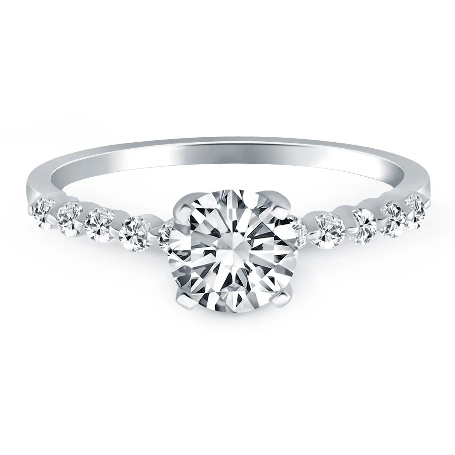 14k White Gold Diamond Engagement Ring with Shared Prong Diamond Accents RCJ Rings CELESTIA LUXE JEWELLERS