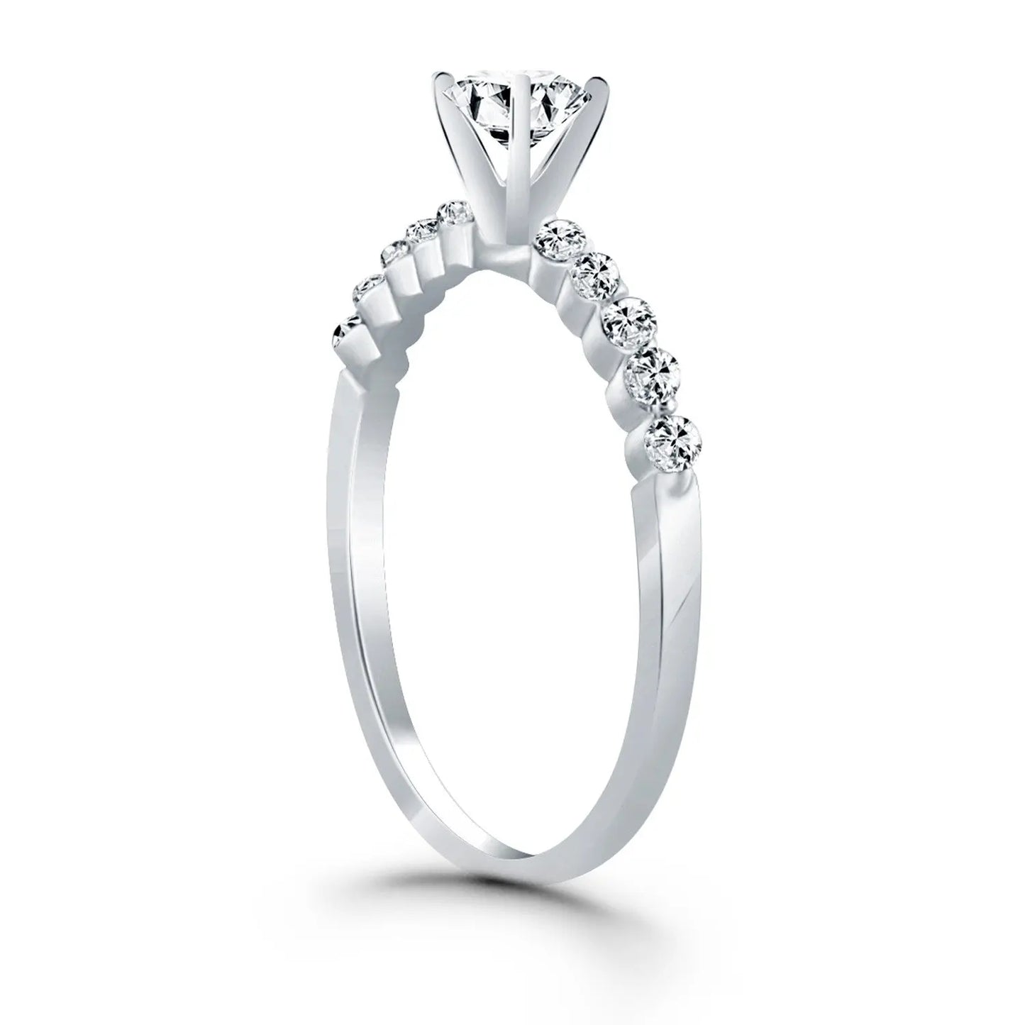 14k White Gold Diamond Engagement Ring with Shared Prong Diamond Accents RCJ Rings CELESTIA LUXE JEWELLERS