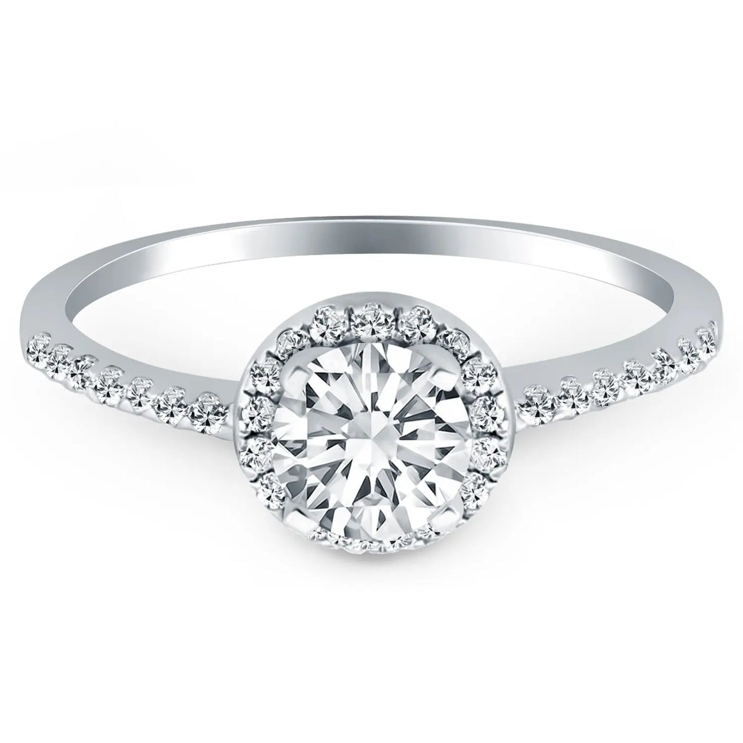 14k White Gold Diamond Halo Collar Engagement Ring RCJ Rings CELESTIA LUXE JEWELLERS