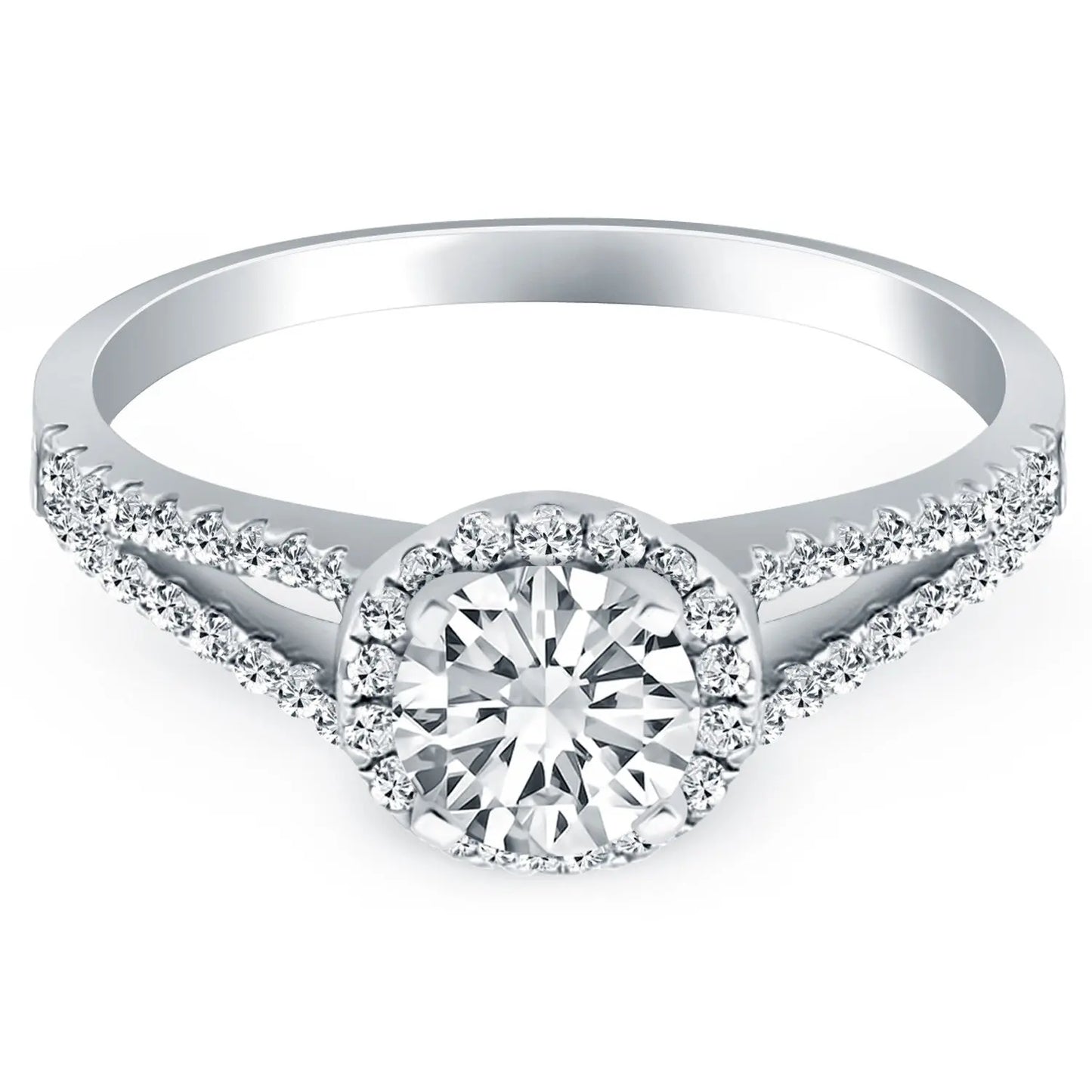 14k White Gold Diamond Halo Split Shank Engagement Ring RCJ Rings CELESTIA LUXE JEWELLERS