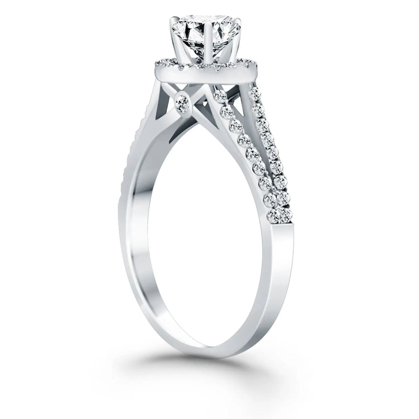 14k White Gold Diamond Halo Split Shank Engagement Ring RCJ Rings CELESTIA LUXE JEWELLERS