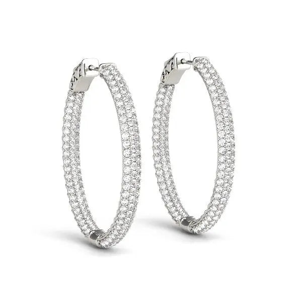 14k White Gold Diamond Hoop Double Sided Three Row Earrings (2 cttw) RCJ Earrings CELESTIA LUXE JEWELLERS