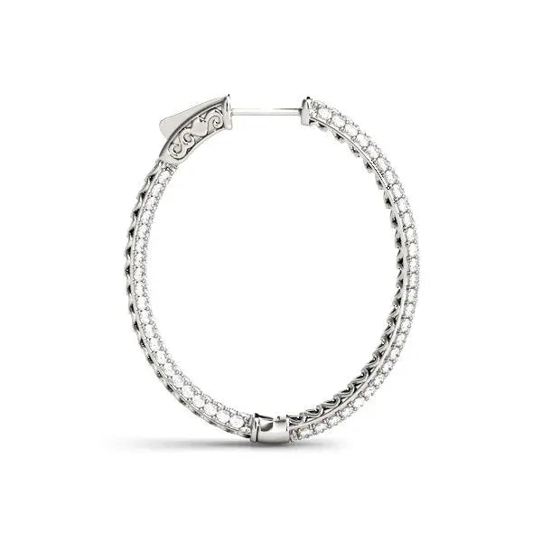14k White Gold Diamond Hoop Double Sided Three Row Earrings (2 cttw) RCJ Earrings CELESTIA LUXE JEWELLERS
