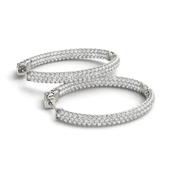 14k White Gold Diamond Hoop Double Sided Three Row Earrings (2 cttw) RCJ Earrings CELESTIA LUXE JEWELLERS