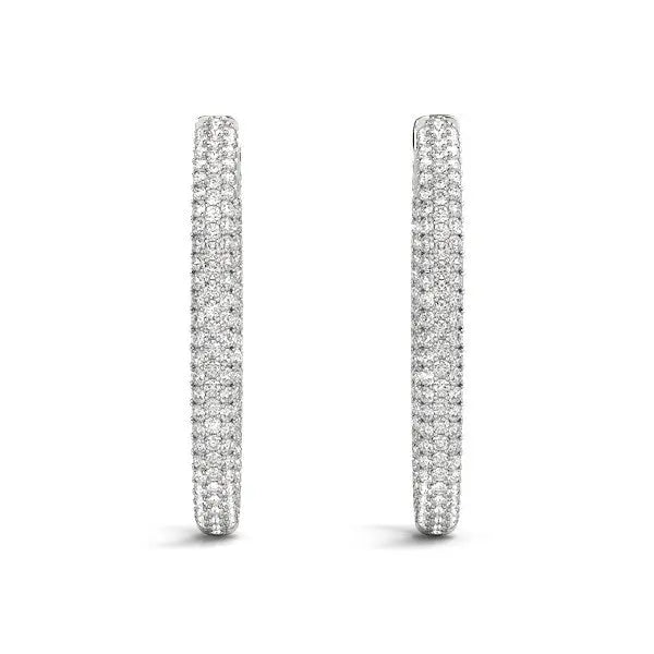 14k White Gold Diamond Hoop Double Sided Three Row Earrings (2 cttw) RCJ Earrings CELESTIA LUXE JEWELLERS